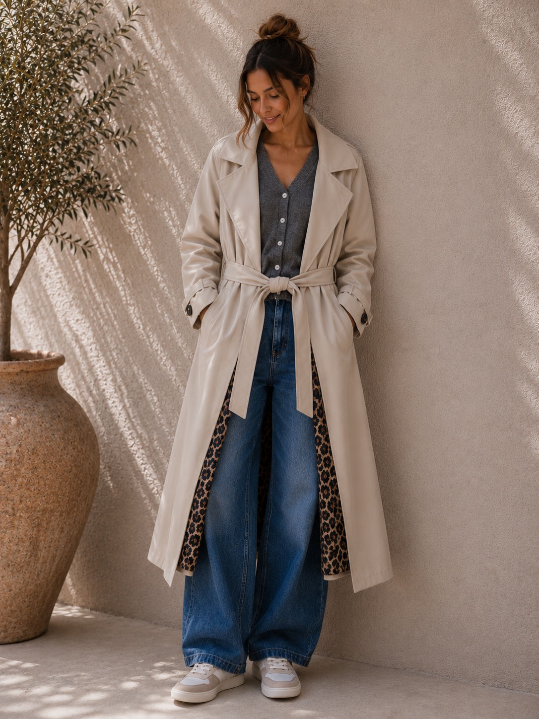 Tansania – Trenchcoat Mantel in Velourleder-Optik mit Leo-Futter | Made in Italy