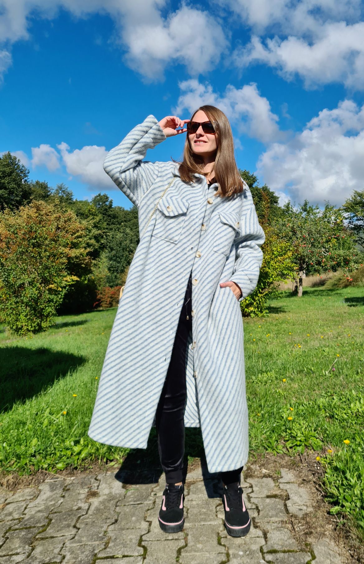 WOLL MANTEL PIA STRIPES BLAU 36-42 Made in Italy Winter Jacke Fleece Mantel COAT WOLL MANTEL PIA STRIPES BLAU 36-42 Made in Italy Winter Jacke Fleece Mantel COAT