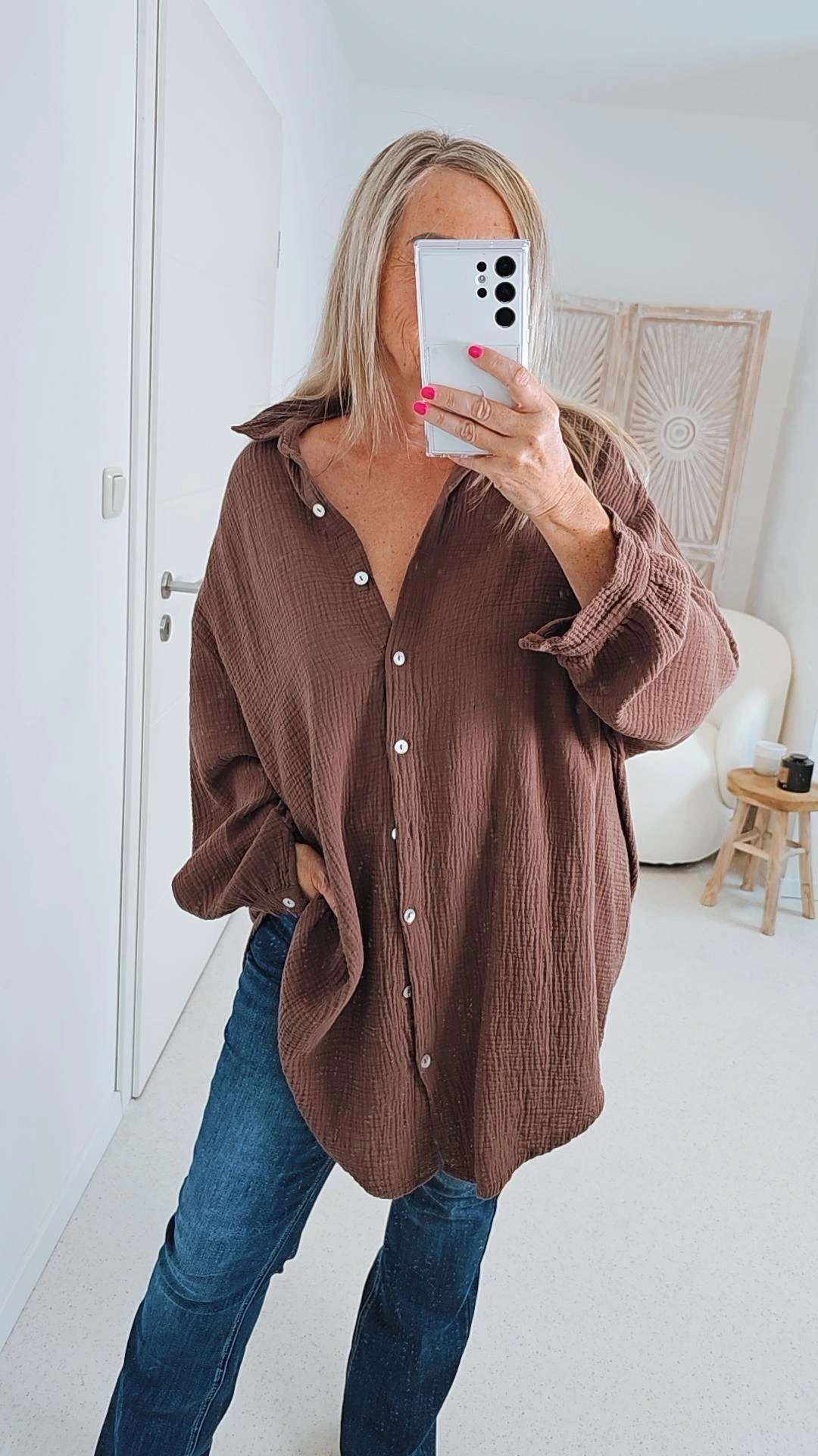 OVERSIZE MUSSELIN BLUSE SABRINA 34-42 Made in Italy Shirt Hemd