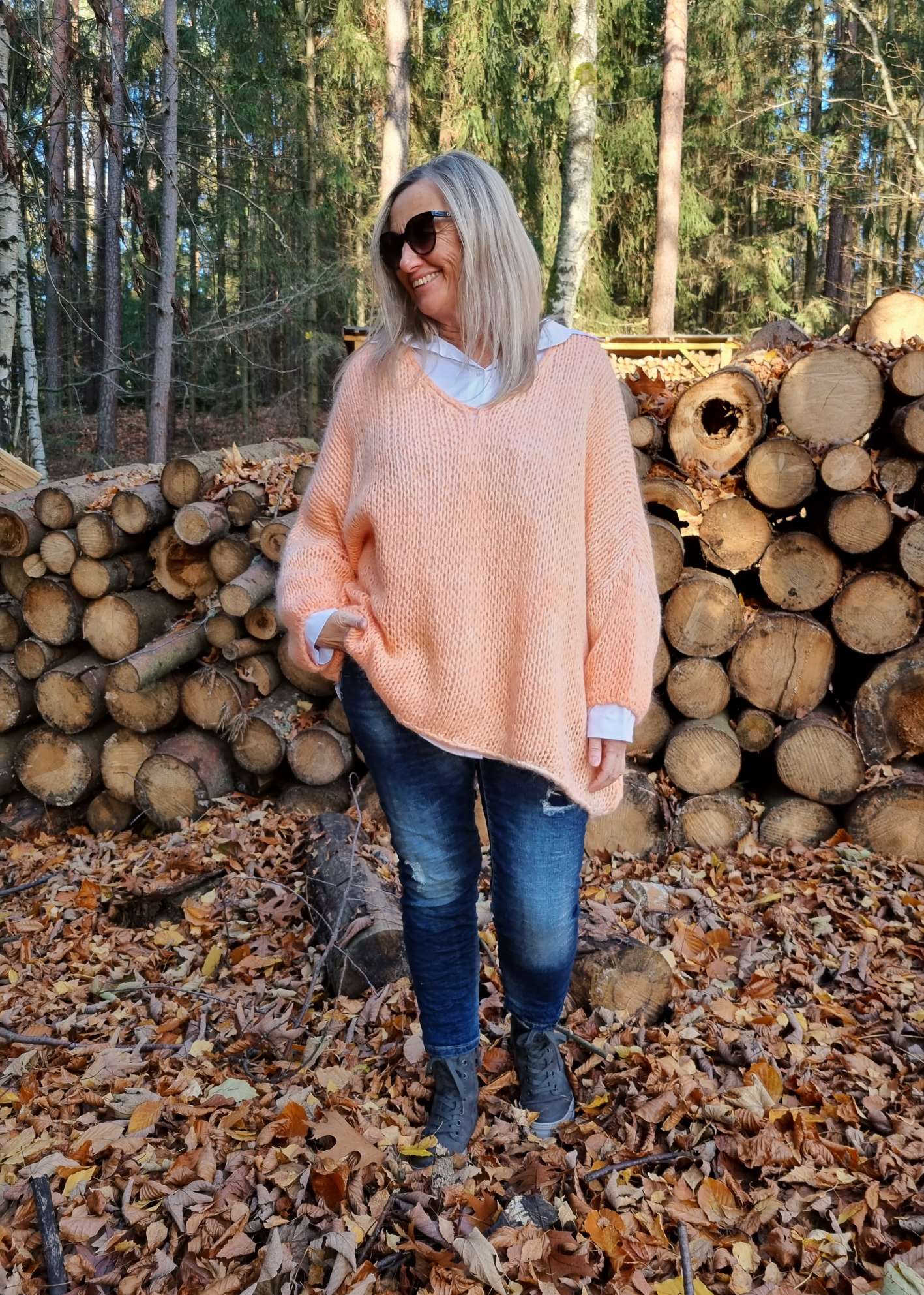 OVERSIZE KNIT SWEATER LETIZIA KORALLE 34-42/44 Made in Italy Grobstrickpullover Pullover OVERSIZE KNIT SWEATER LETIZIA KORALLE 34-42/44 Made in Italy Grobstrickpullover Pullover