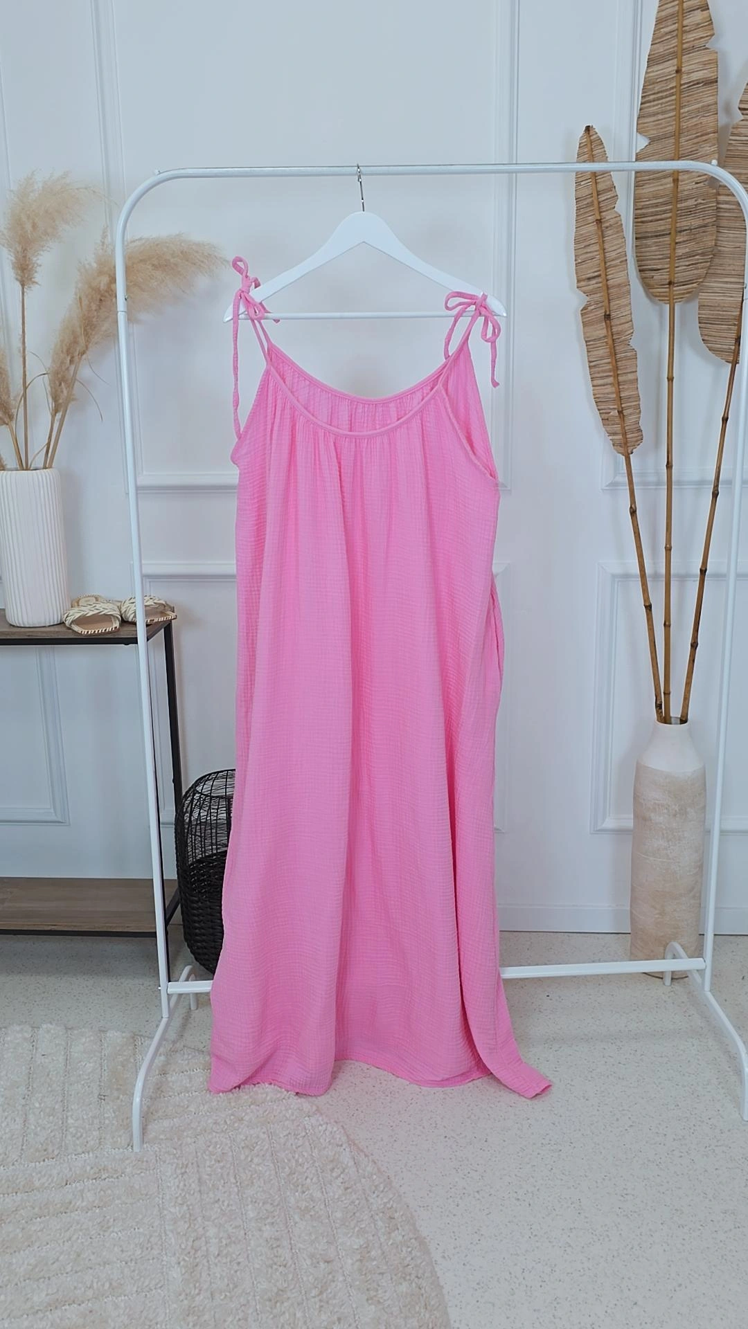 MUSSELIN SPAGHETTI TRÄGERKLEID PALMA UNI 36 -44/46 Made in Italy 