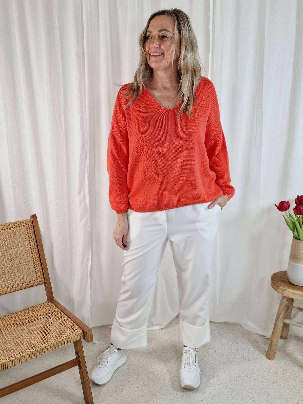KNIT SWEATER IRMA KORALLE 34-42 Made in Italy Strickpullover Pullover Baumwolle