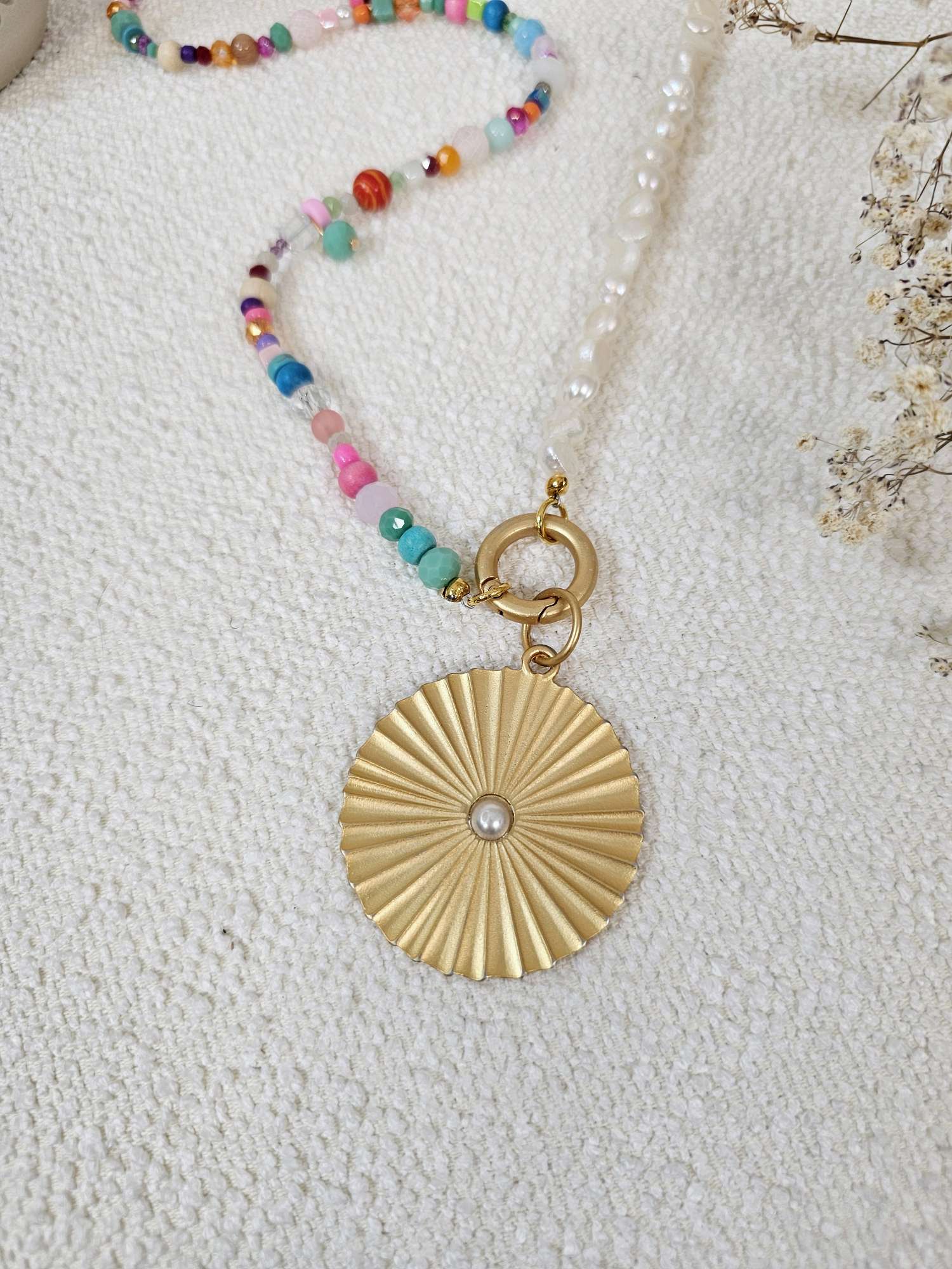 EXKLUSIVE LANGE PERLEN KETTE LOVE GOLD SHINY LUCKY Howlith Edelsteine Süsswasserperlen