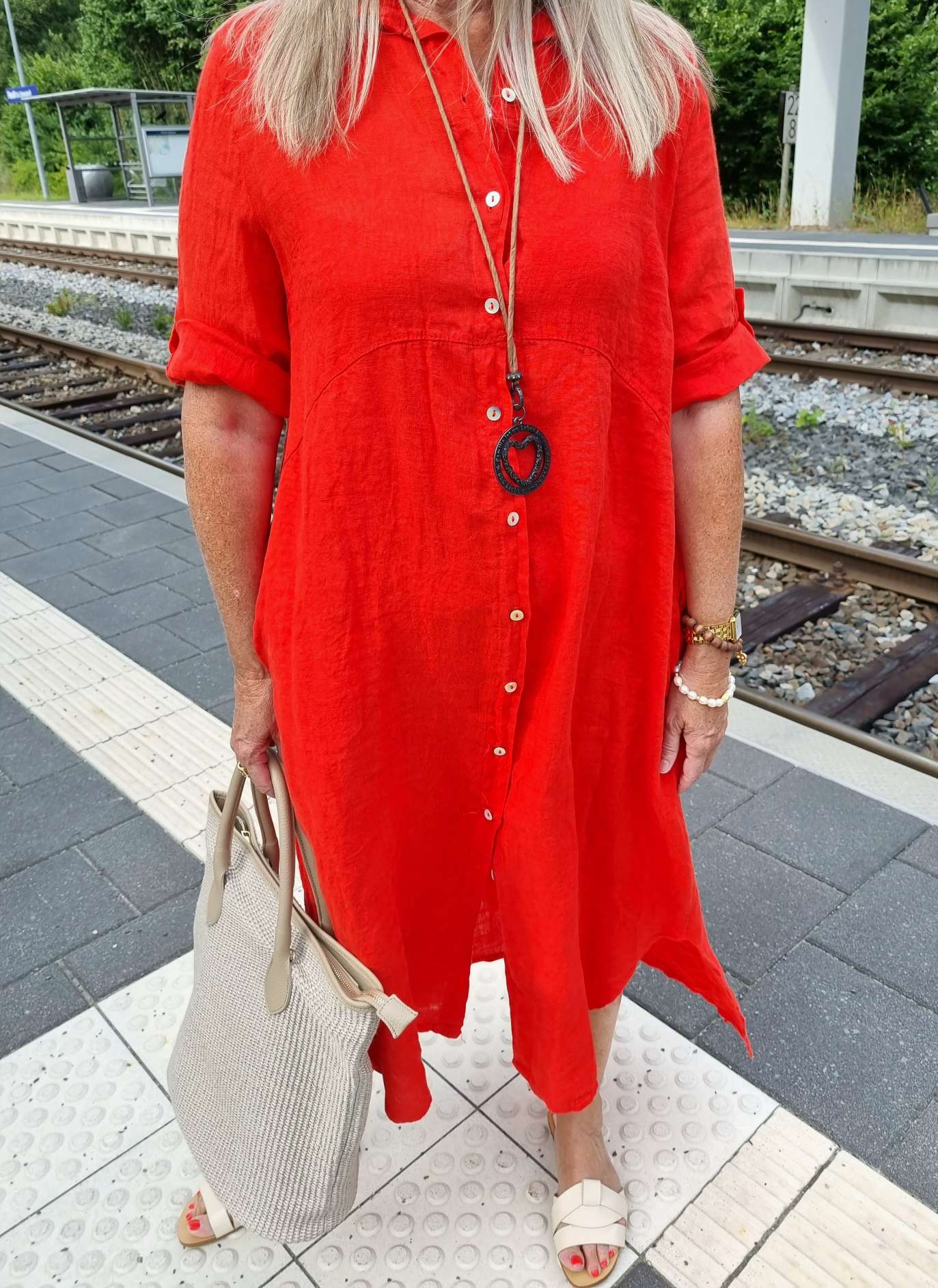 LINEN DESS WILMA KORALLE 34-42 Made in Italy Leinen Kleid Long Bluse Mantel LINEN DESS WILMA KORALLE 34-42 Made in Italy Leinen Kleid Long Bluse Mantel