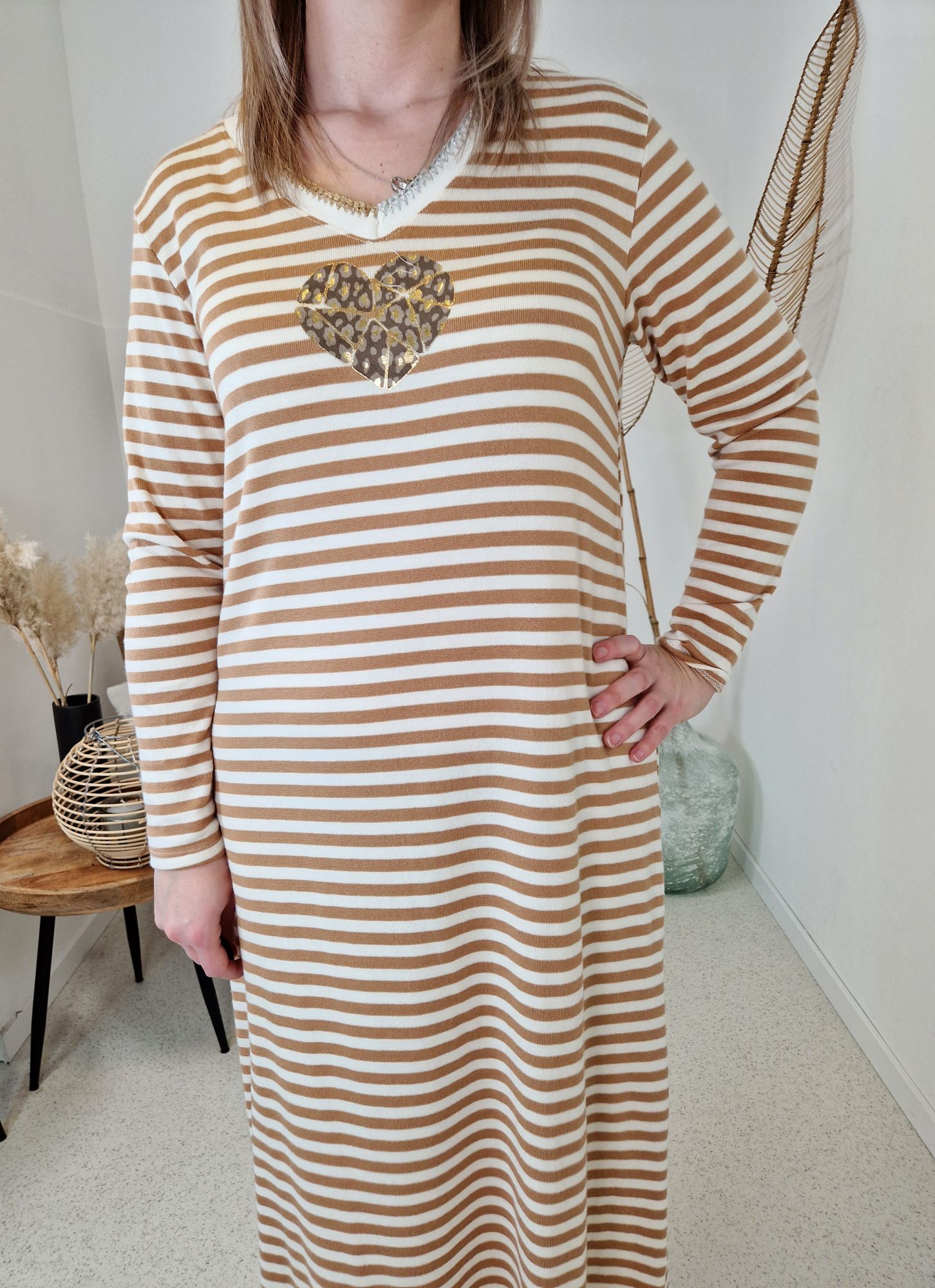 SWEATKLEID SAMY CAMEL 36-40 Made in Italy Shirtkleid Langarm Stripes Strickkleid