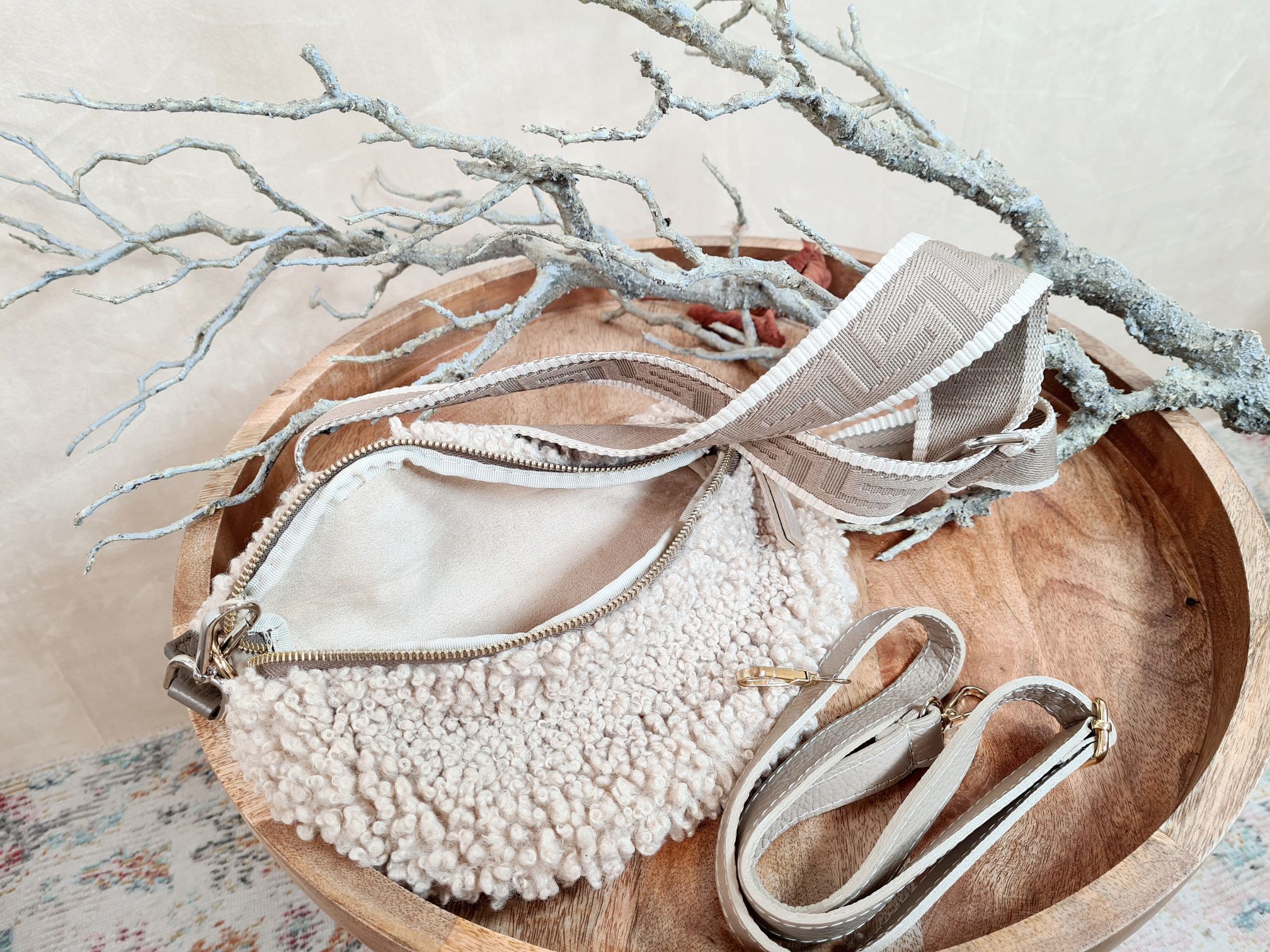 BAUCHTASCHE TEDDY M AURI BEIGE Umhängetasche mit Leder Made in Italy BAUCHTASCHE TEDDY M AURI BEIGE Umhängetasche mit Leder Made in Italy