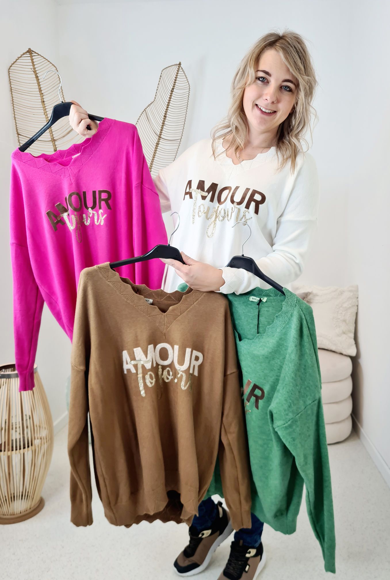 LONGSLEEVE SHIRT AMOUR TOUJORS CREME 34-42Made in Italy Langarm Pullover Oversize LONGSLEEVE SHIRT AMOUR TOUJORS CREME 34-42Made in Italy Langarm Pullover Oversize