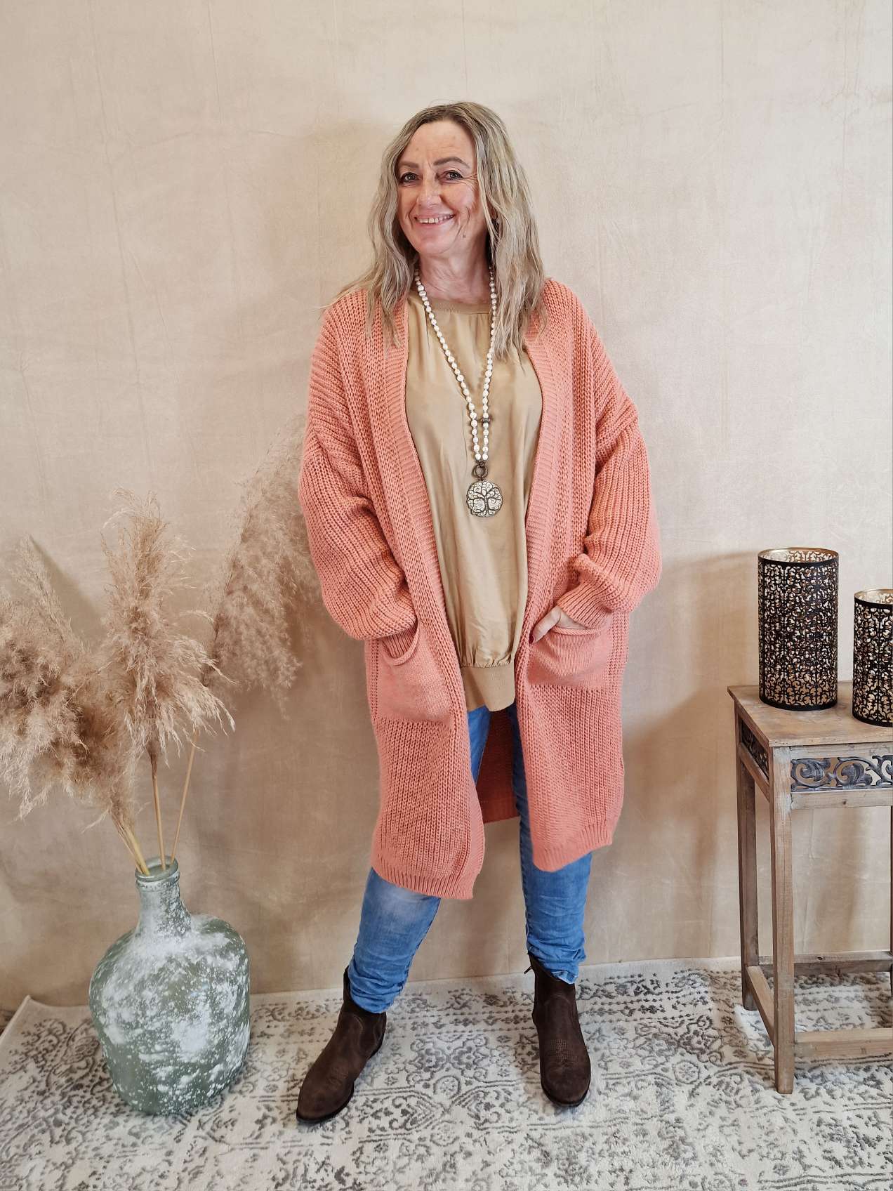 KNIT CARDIGAN EVELYN LACHS 34-42 Made in Italy Strickjacke Strickmantel Mantel KNIT CARDIGAN EVELYN LACHS 34-42 Made in Italy Strickjacke Strickmantel Mantel
