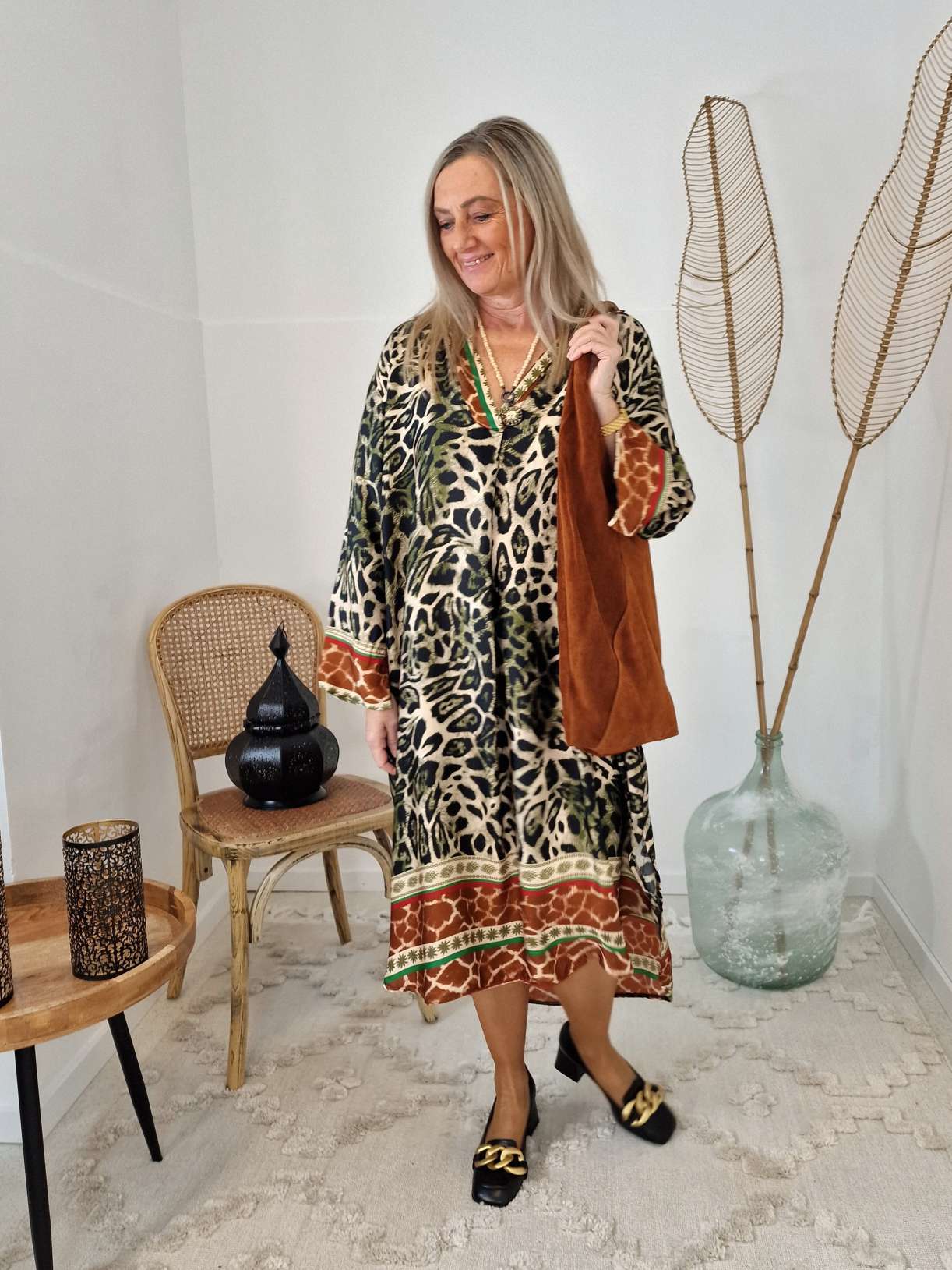 BLUSEN KLEID LUISE KHAKI langes Seiden Kleid Dress Longbluse Made in Italy 34-42 BLUSEN KLEID LUISE KHAKI langes Seiden Kleid Dress Longbluse Made in Italy 34-42