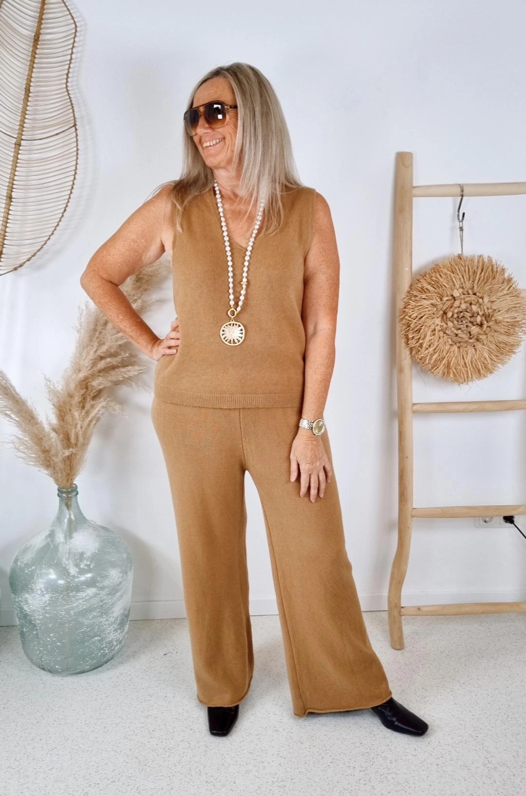 3-TEILIGES STRICK SET BEATRICE CAMEL 36-40 Made in Italy Hose Pullunder Mantel Cardigan 3-TEILIGES STRICK SET BEATRICE CAMEL 36-40 Made in Italy Hose Pullunder Mantel Cardigan
