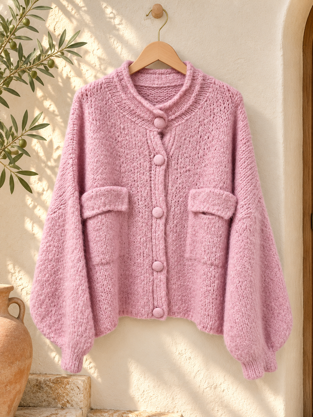 Kuschelige Oversize Strickjacke mit Taschen SJ0101 Made in Italy 36 - 42