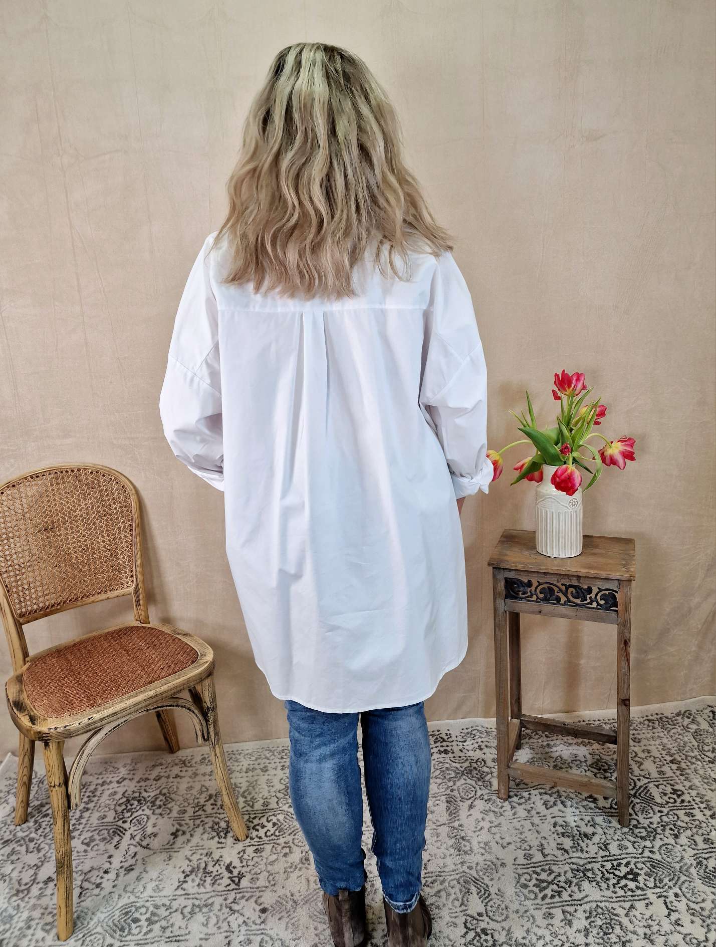 OVERSIZE BLUSE KARINA WEISS 34-42/44 Made in Italy Longbluse Kleid Damen Basic OVERSIZE BLUSE KARINA WEISS 34-42/44 Made in Italy Longbluse Kleid Damen Basic