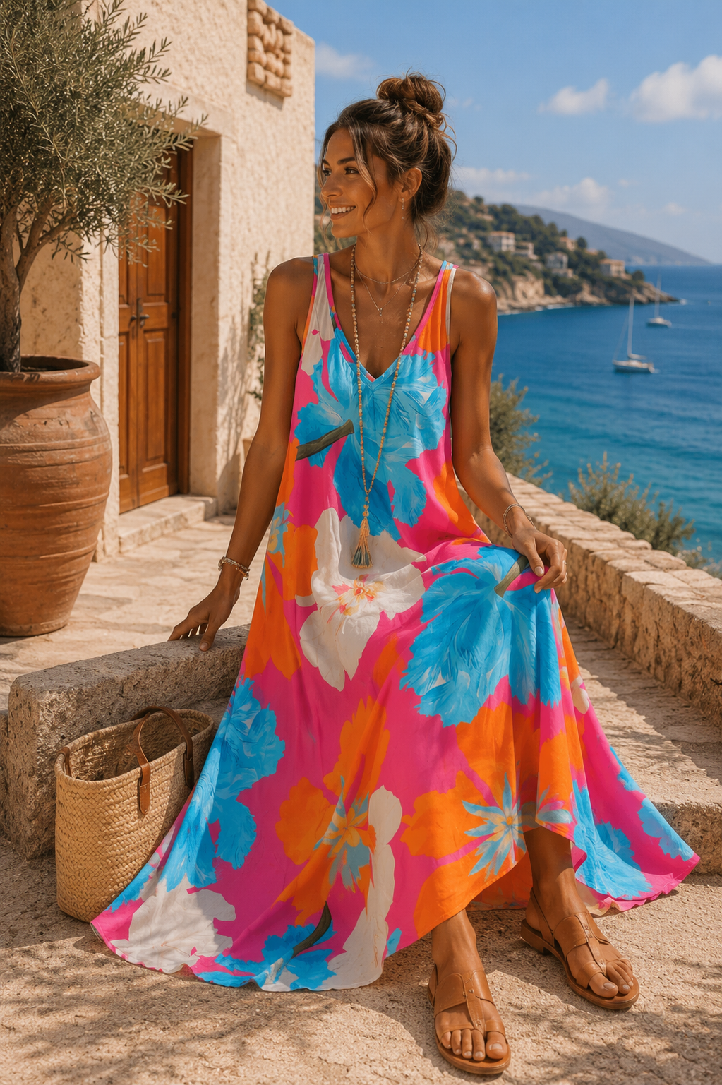 Maxikleid Bali – Made in Italy  Trendiges Leo-Kleid mit Taschen | Passend bis Größe 42/44