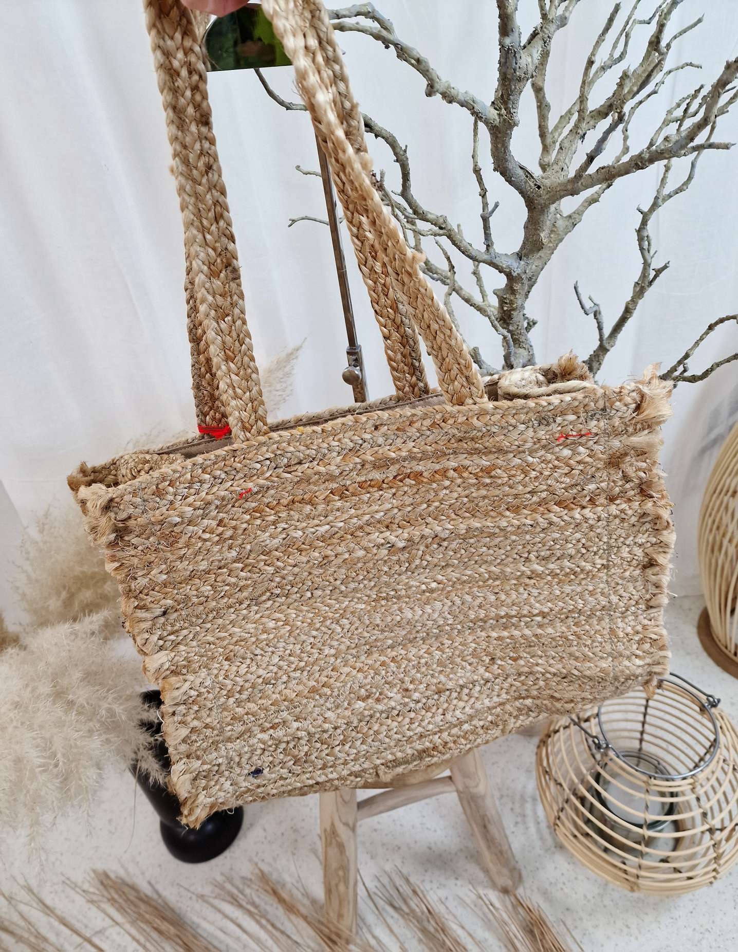 BOHO BAG MALAGA RECHTECKIG EINFARBIG Bohemian Tasche Beach Bag Basttasche Strand 