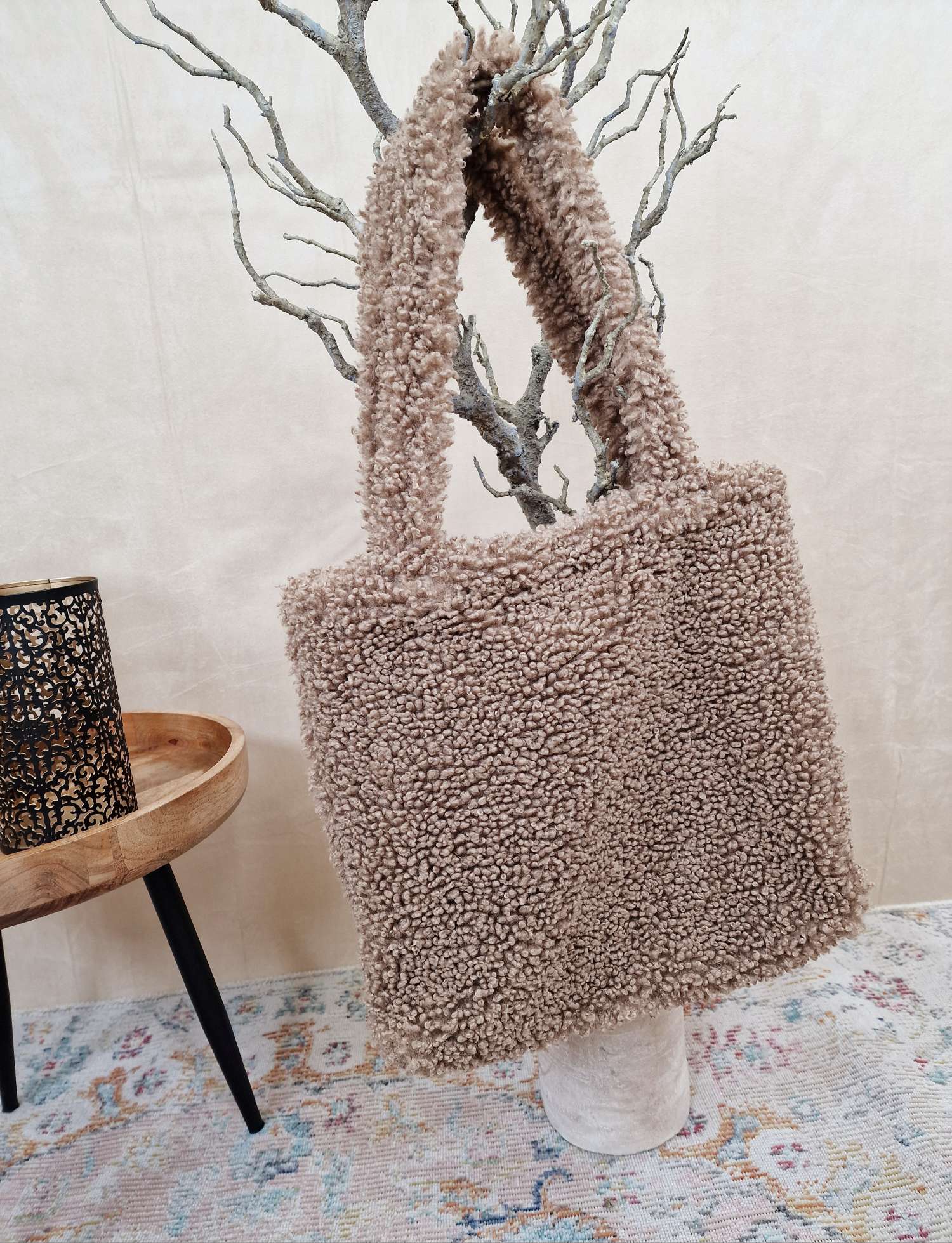 TEDDY FELL SHOPPER MADDIE TAUPE flauschige Shopping Bag Tasche Made in Italy