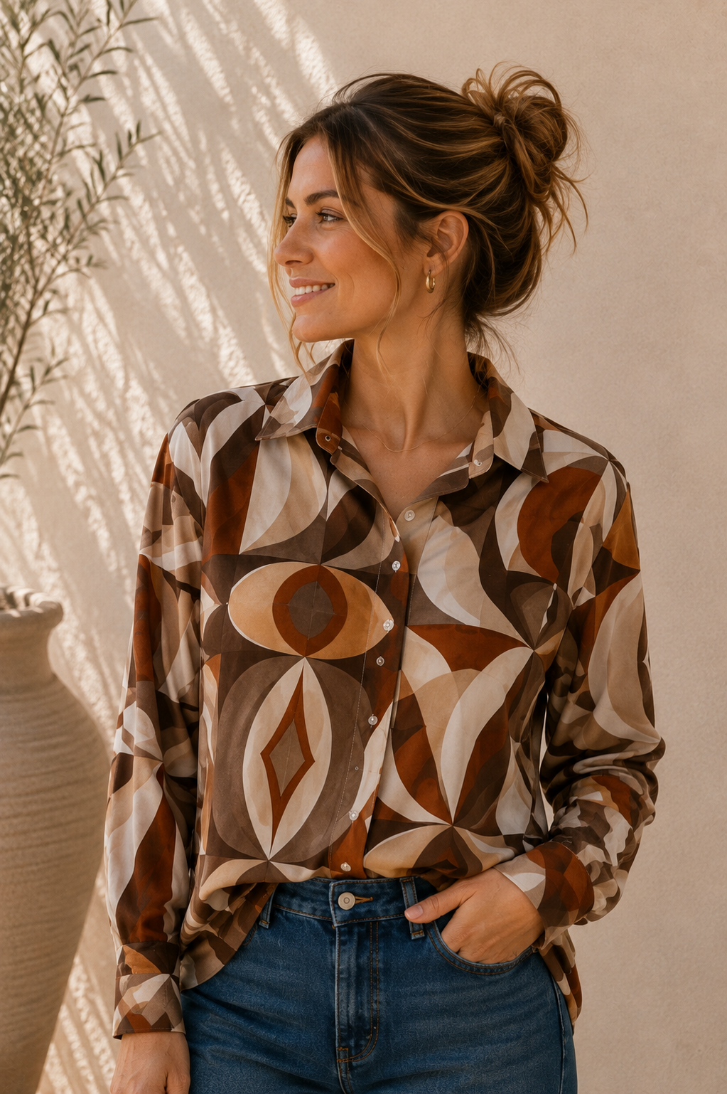 Kofferstoff Bluse Retro Print – No. BL011 | Made in Italy | passt ca. Gr. 34–42