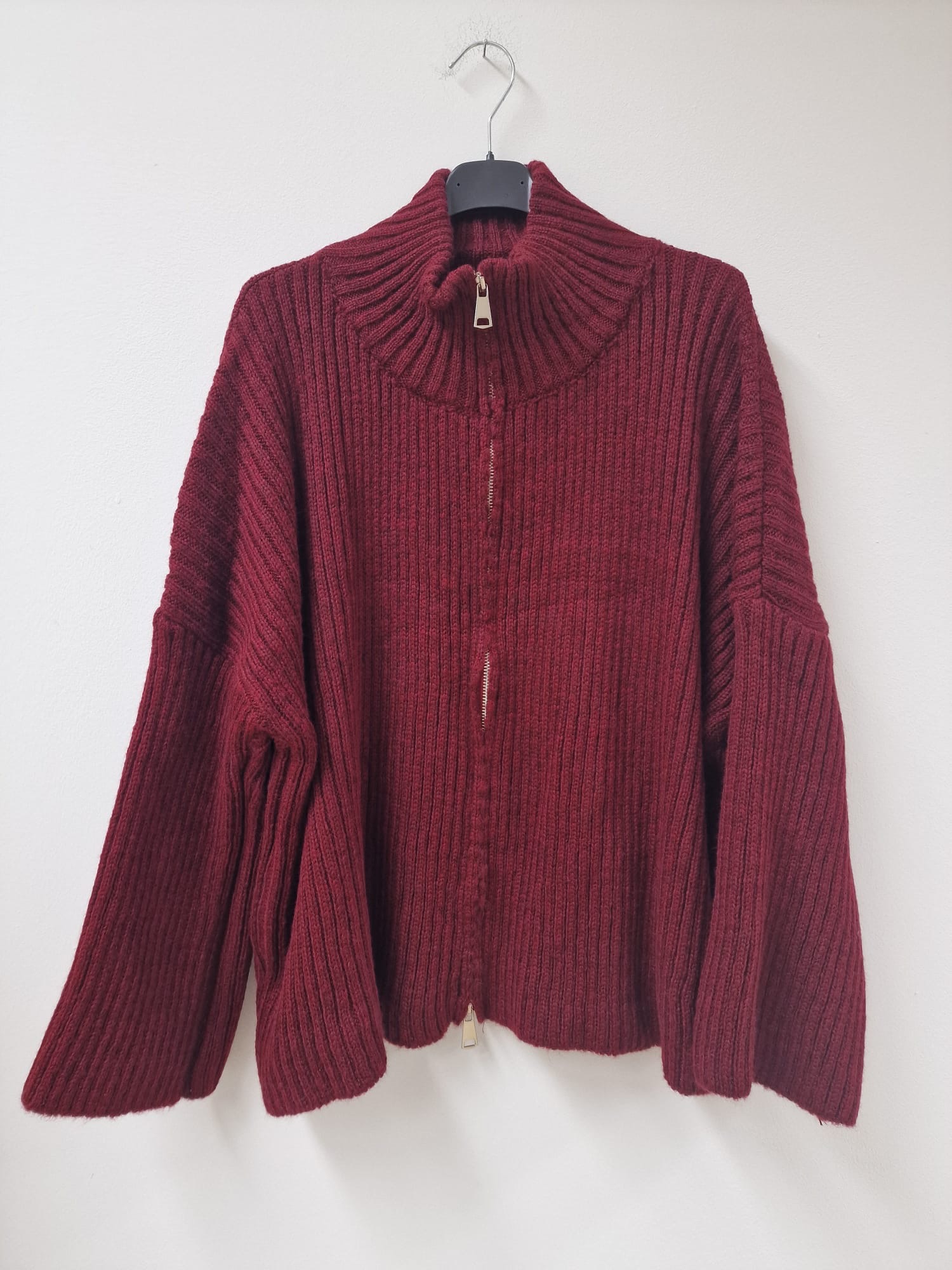 Uni Strickjacke mit Zwei-Wege-Zipper & breitem Rippkragen | SJ0103 | Made in Italy