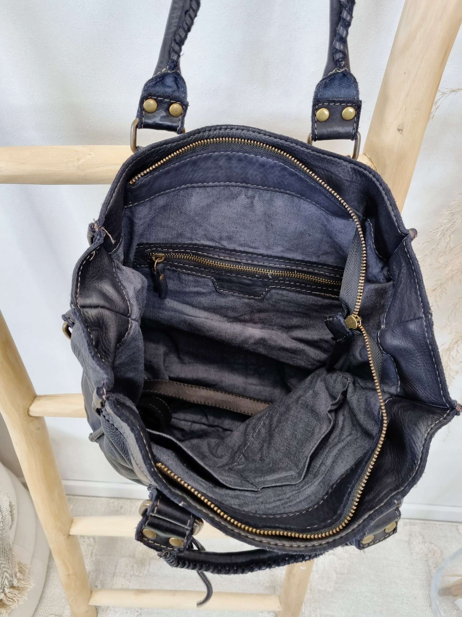 LEDER SHOPPER NIZZA SCHWARZ gewaschenes Leder Ledertasche Shoppingbag Made in Italy LEDER SHOPPER NIZZA SCHWARZ gewaschenes Leder Ledertasche Shoppingbag Made in Italy