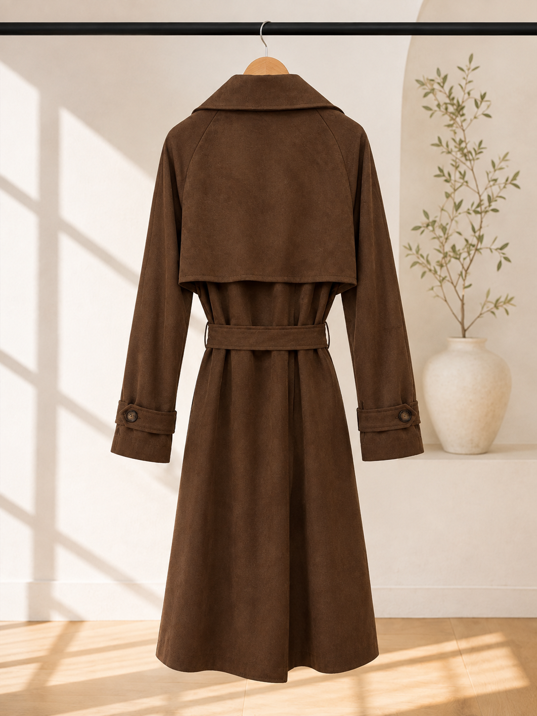 Tansania – Trenchcoat Mantel in Velourleder-Optik mit Leo-Futter | Made in Italy