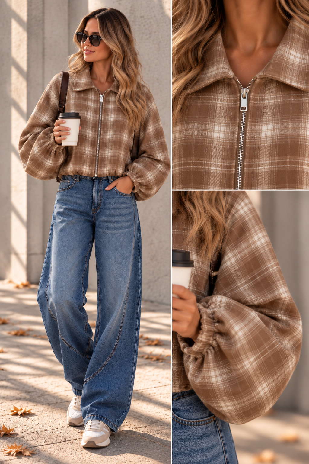 Flanell-Karojacke mit Ballonärmeln I J0133 I 34-44 I Made in Italy