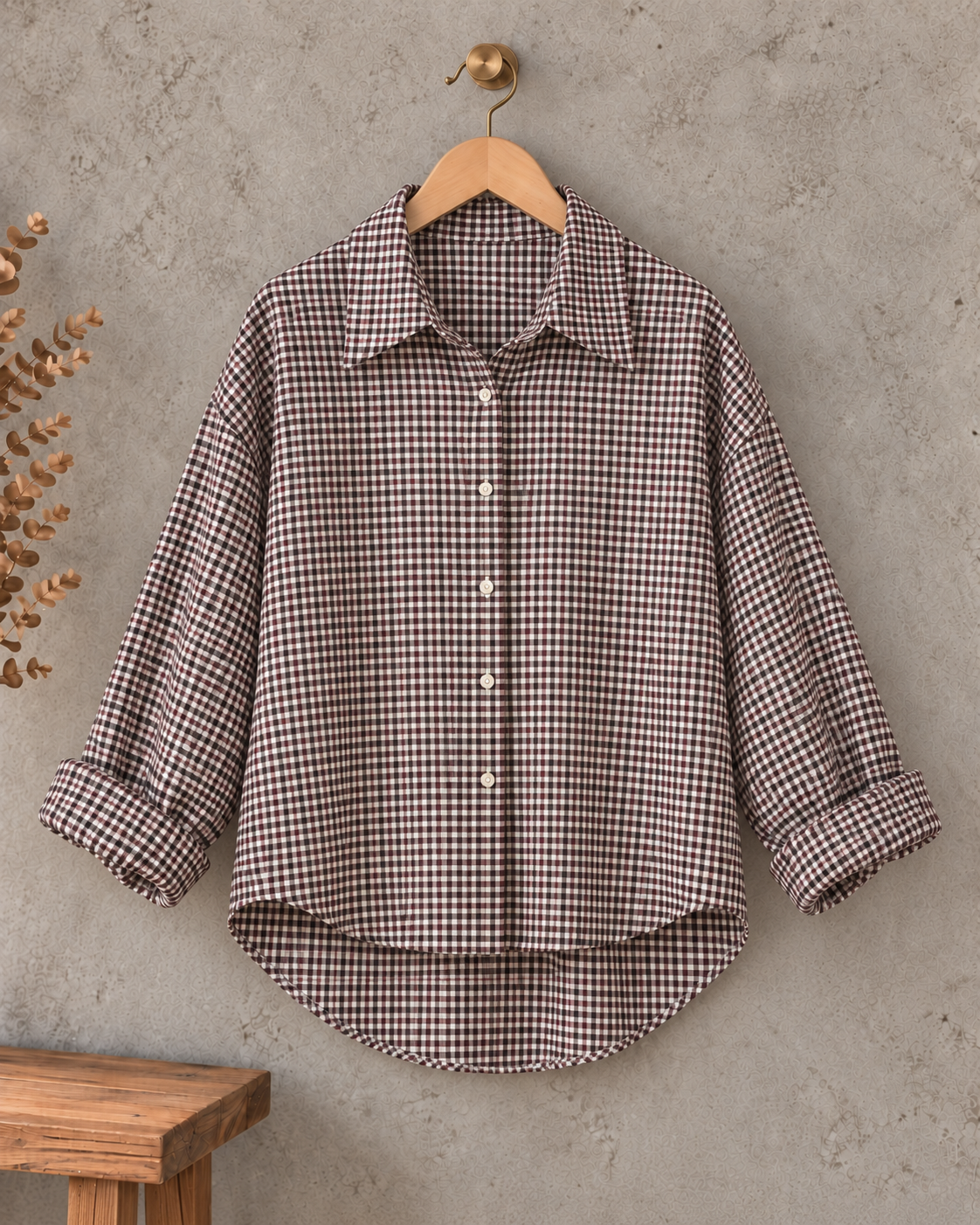 Karo-Bluse – lässiger Oversize-Look I BL0134 I 34-42 I Made in Italy