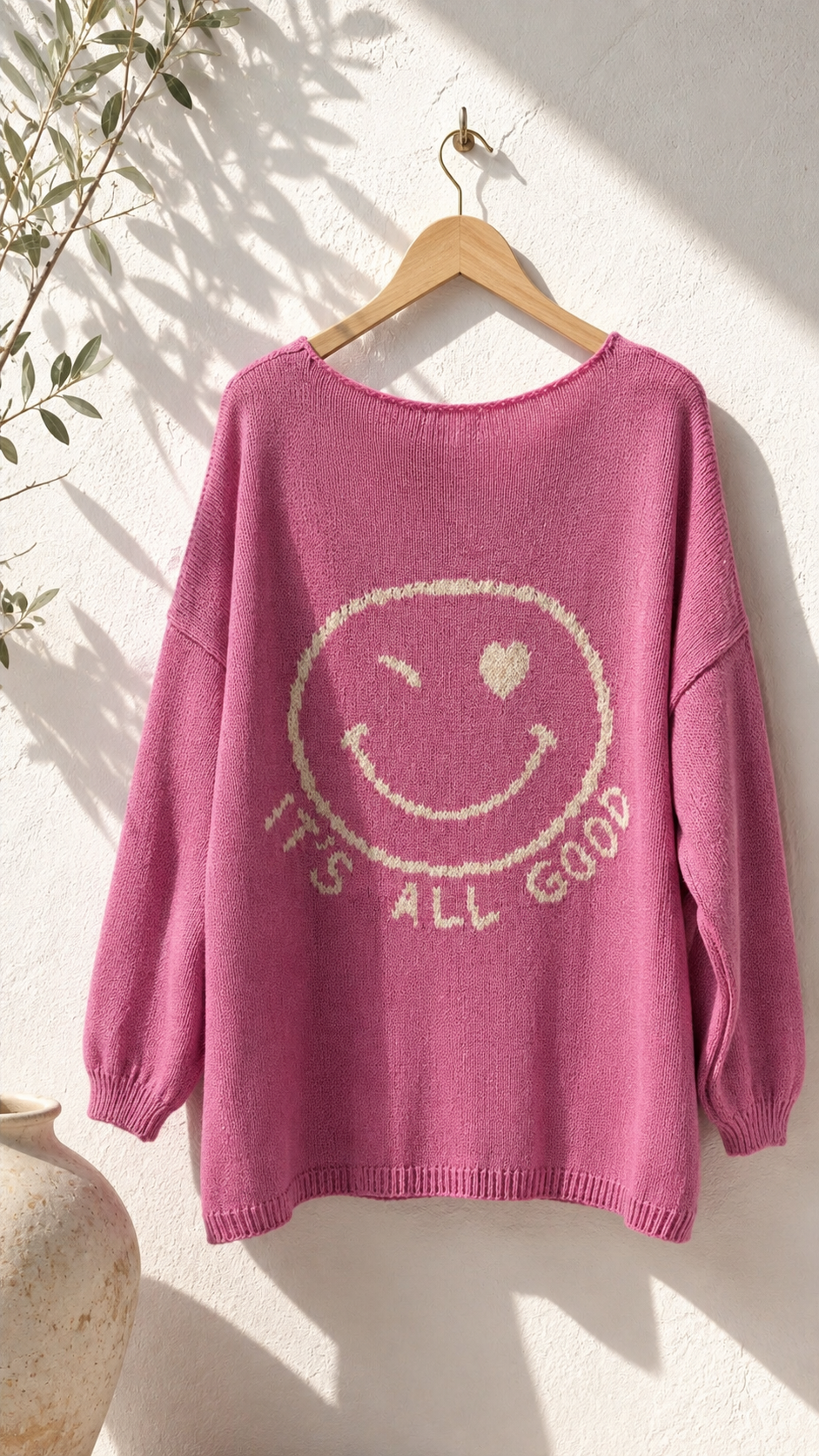 Strickpullover mit Smiley & Rückenprint Oversize I NO. SP0019 I Made in Italy 34-44/46