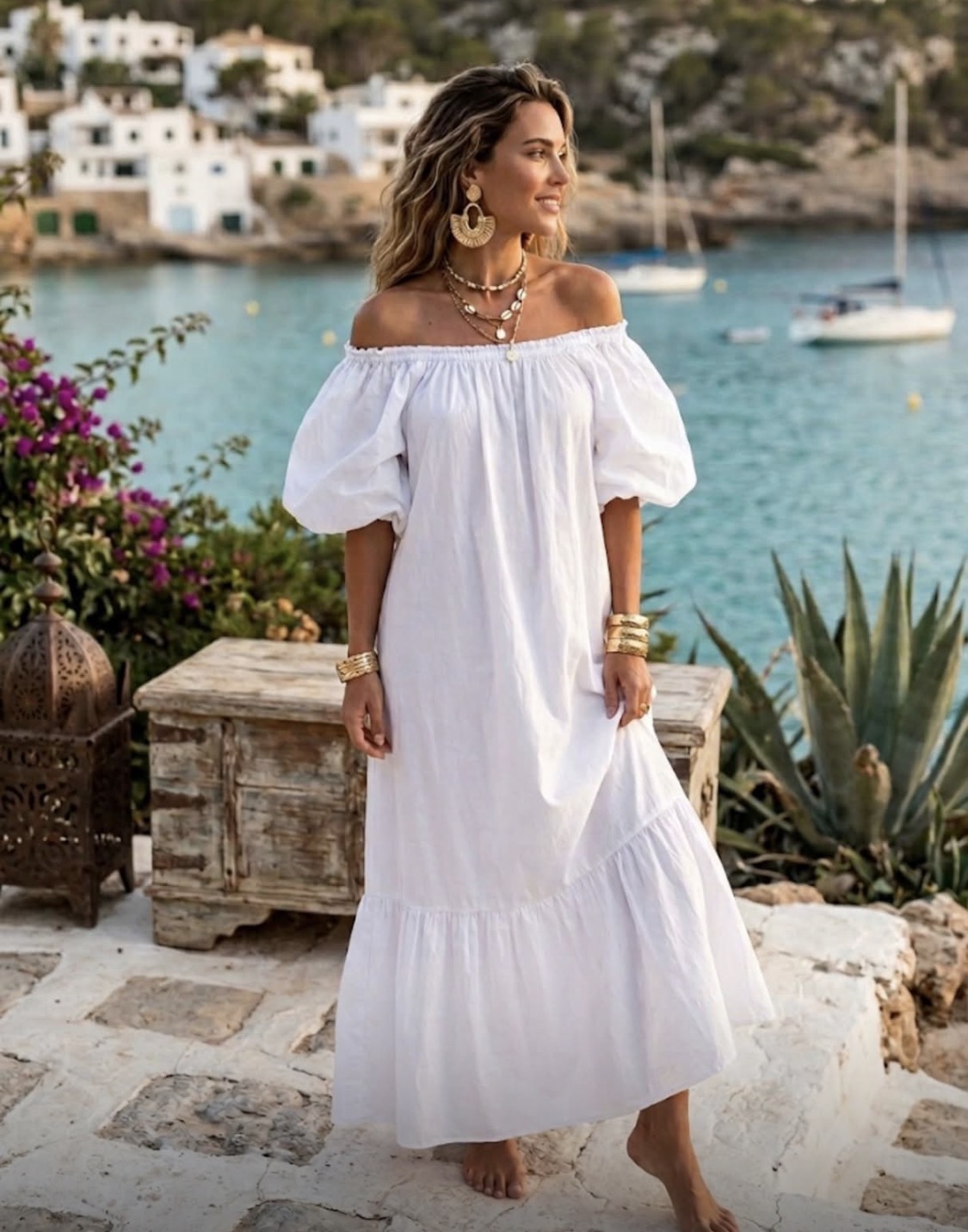 Baumwollkleid Santorini – Made in Italy | Off-Shoulder oder klassisch tragbar | bis Größe 42/44