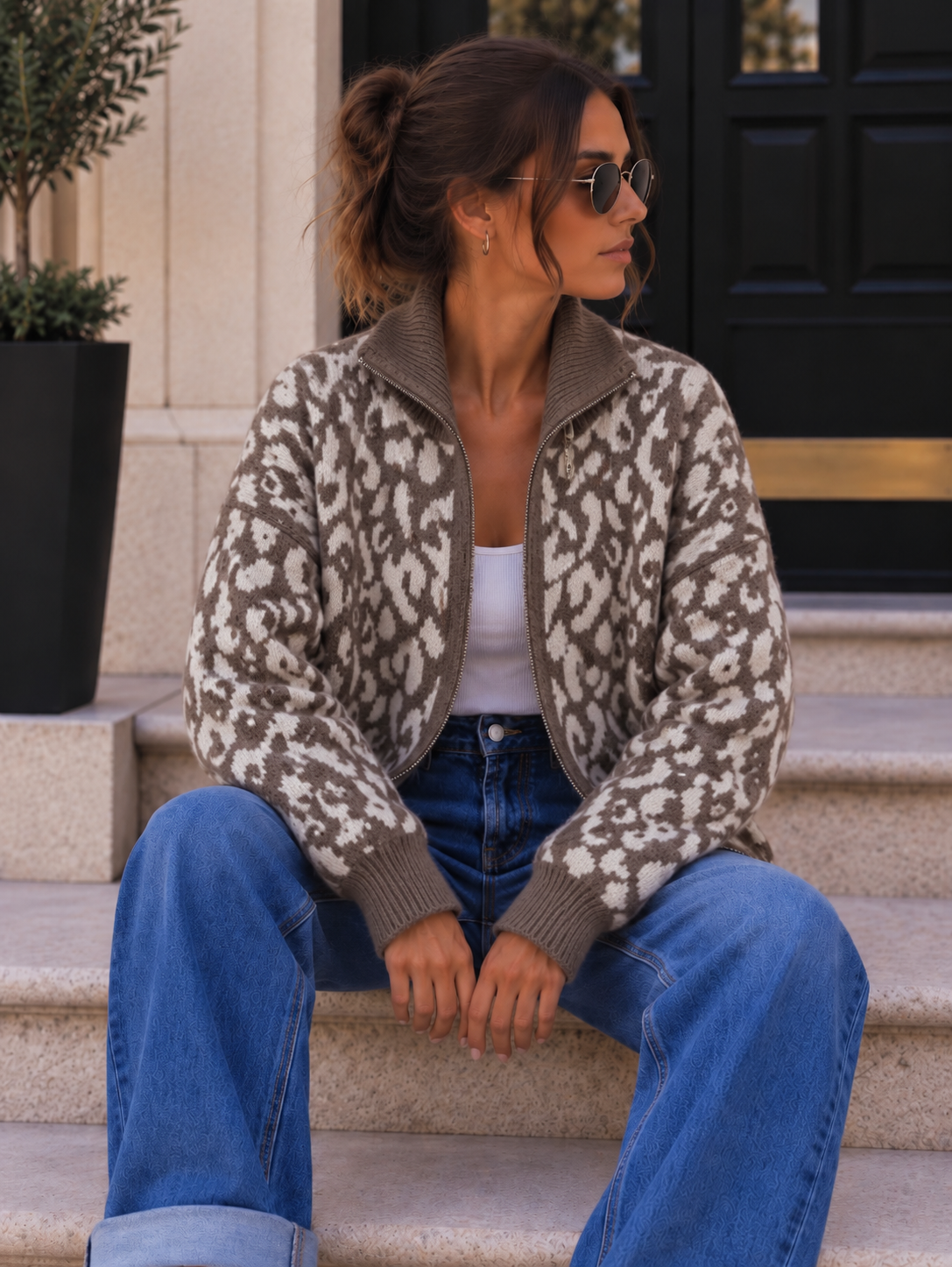 Cardigan-Leo mit Zwei-Wege-Reißverschluss I SJ0071 I Made in Italy 34-42/44 Strickjacke