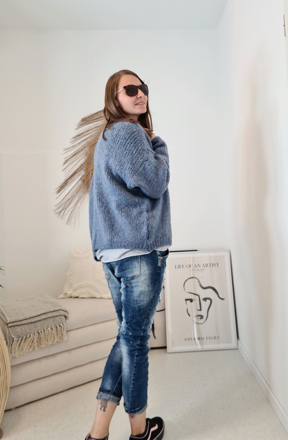 KNIT CARDIGAN MILLY BLAU 34-42 Made in Italy kurze Strickjacke KNIT CARDIGAN MILLY BLAU 34-42 Made in Italy kurze Strickjacke