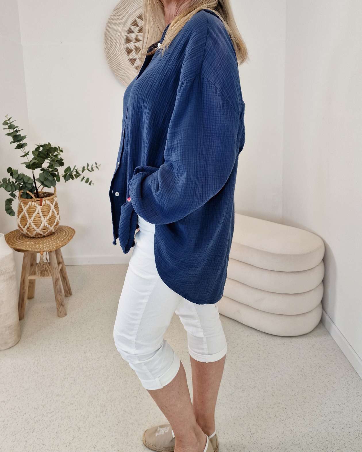 MUSSELIN OVERSIZE BLUSE KORFU DUNKELBLAU 34-42 Made in Italy Longbluse Kleid Tunika Shirt Blusenjacke MUSSELIN OVERSIZE BLUSE KORFU DUNKELBLAU 34-42 Made in Italy Longbluse Kleid Tunika Shirt Blusenjacke