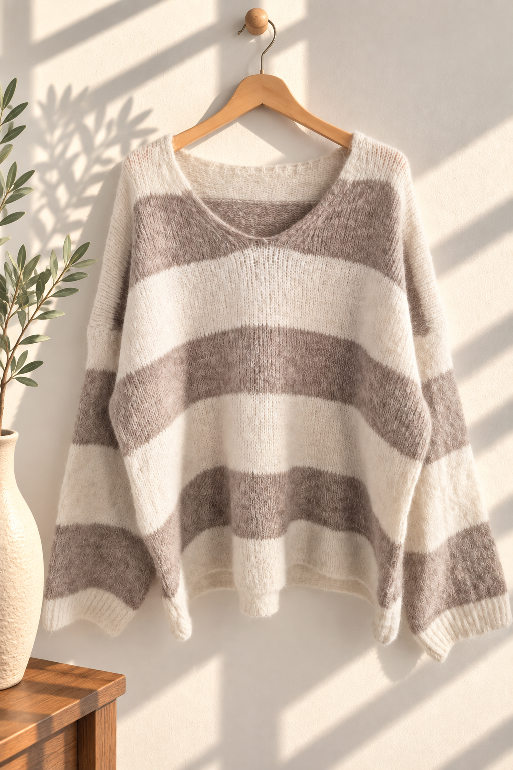 Kuscheliger Streifen-Strickpullover mit Alpaka SP0090 Made in Italy | bis ca. Gr. 44