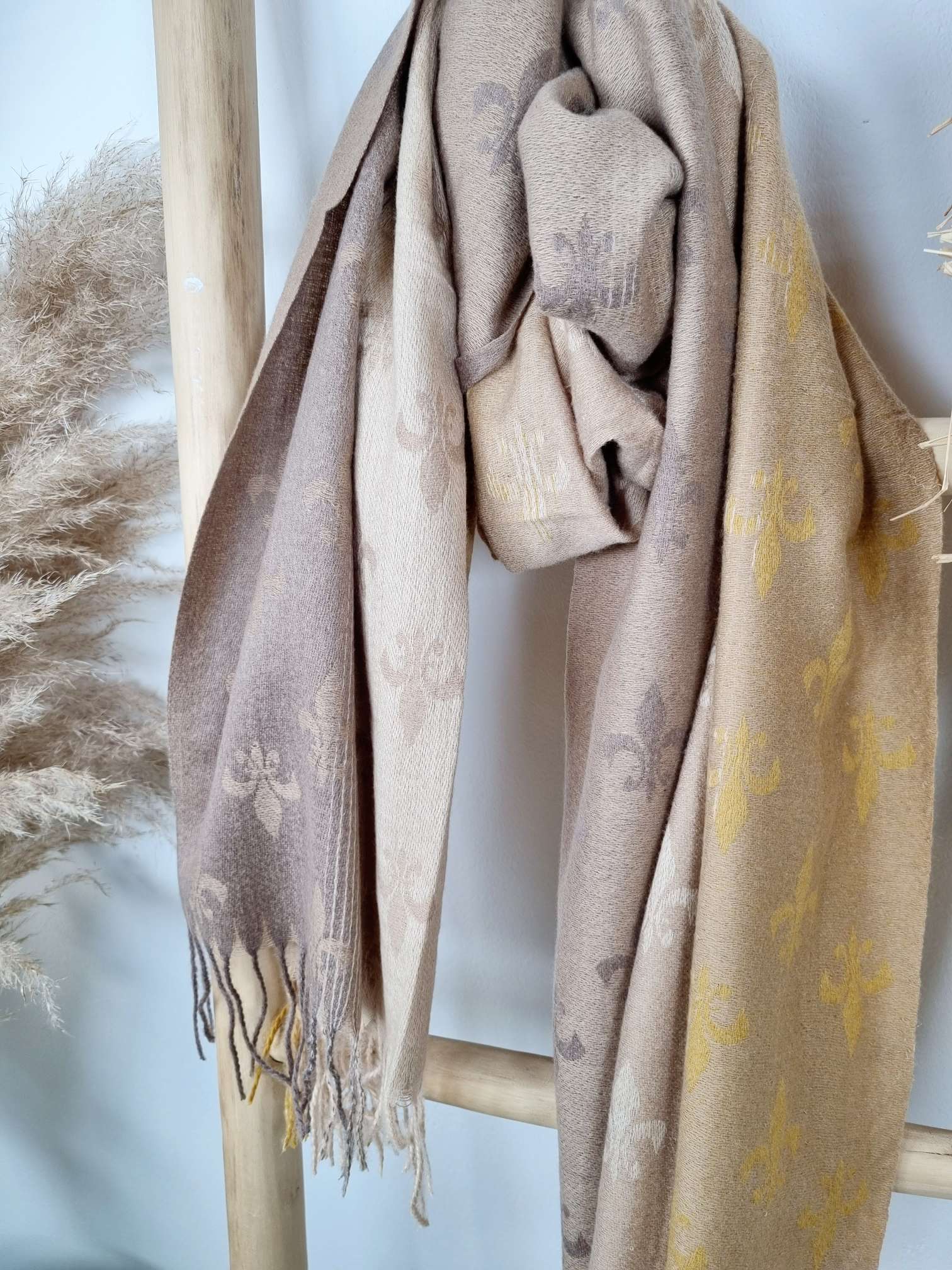 SCHAL SCARF CROWN CAMEL Edles Viskose Tuch Italy Style Plaid SCHAL SCARF CROWN CAMEL Edles Viskose Tuch Italy Style Plaid