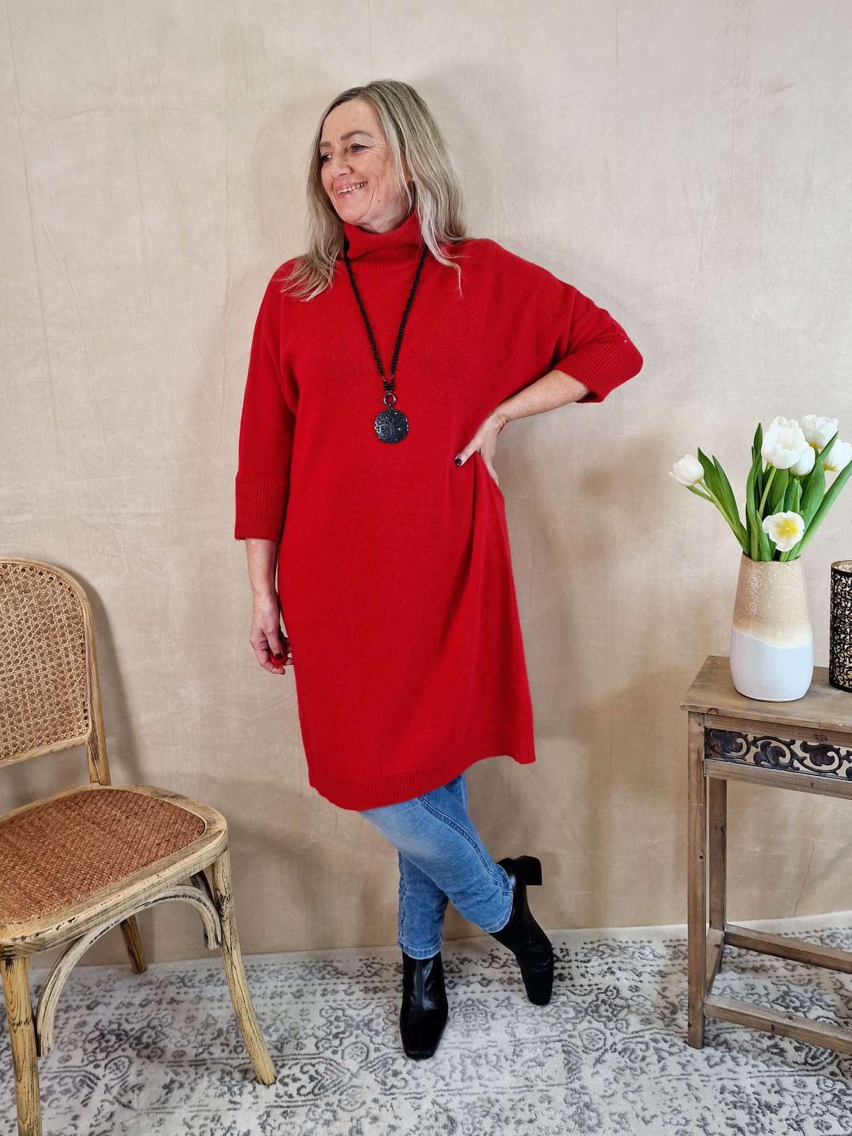 CASHMERE DRESS STELLA ROT 34-42 Made in Italy Strick Kleid Long Pullover CASHMERE DRESS STELLA ROT 34-42 Made in Italy Strick Kleid Long Pullover