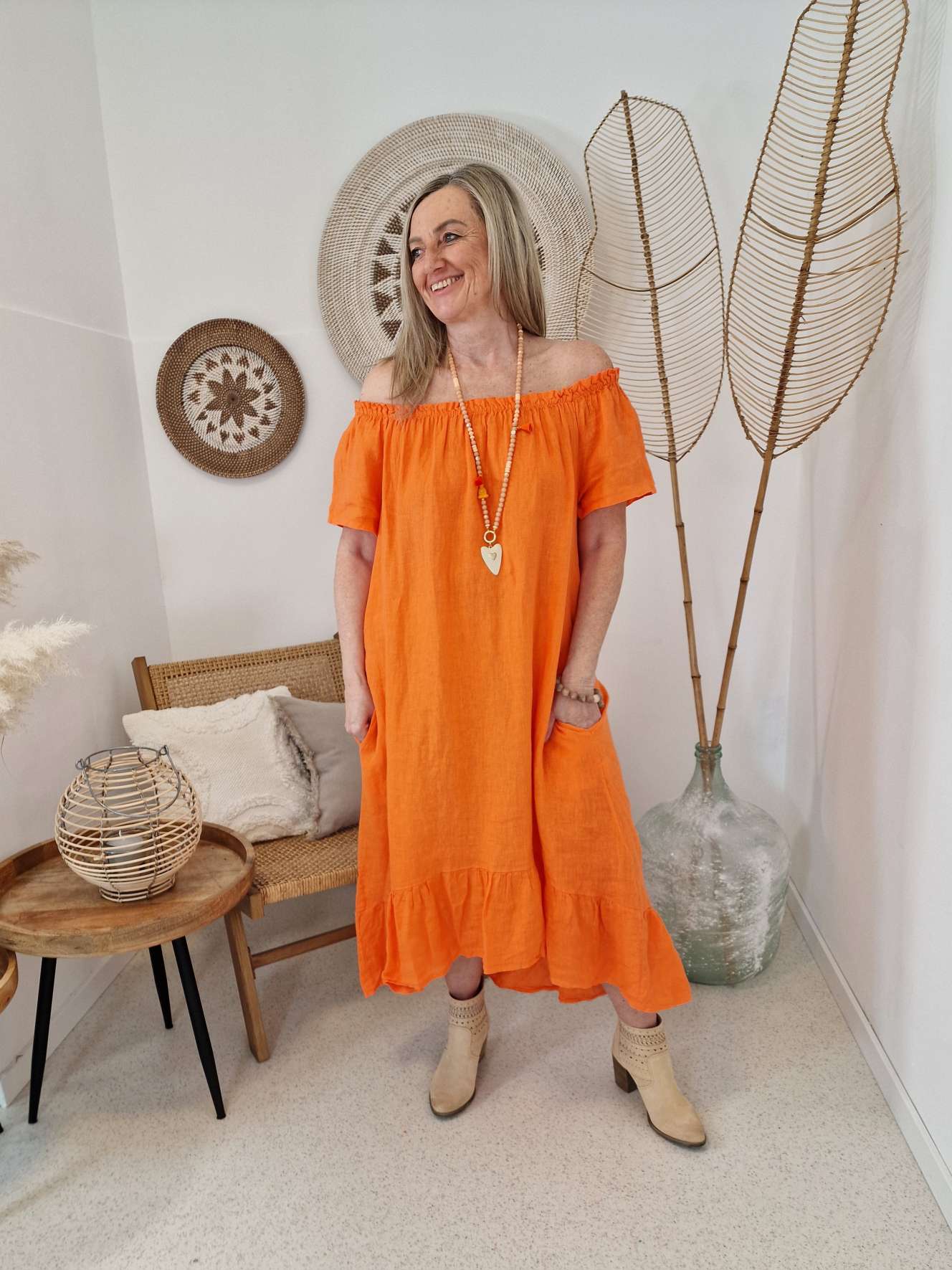 LINEN TUNIKA DRESS LUISE ORANGE 34-42 Made in Italy Leinen Kleid Leinenkleid Linendress LINEN TUNIKA DRESS LUISE ORANGE 34-42 Made in Italy Leinen Kleid Leinenkleid Linendress