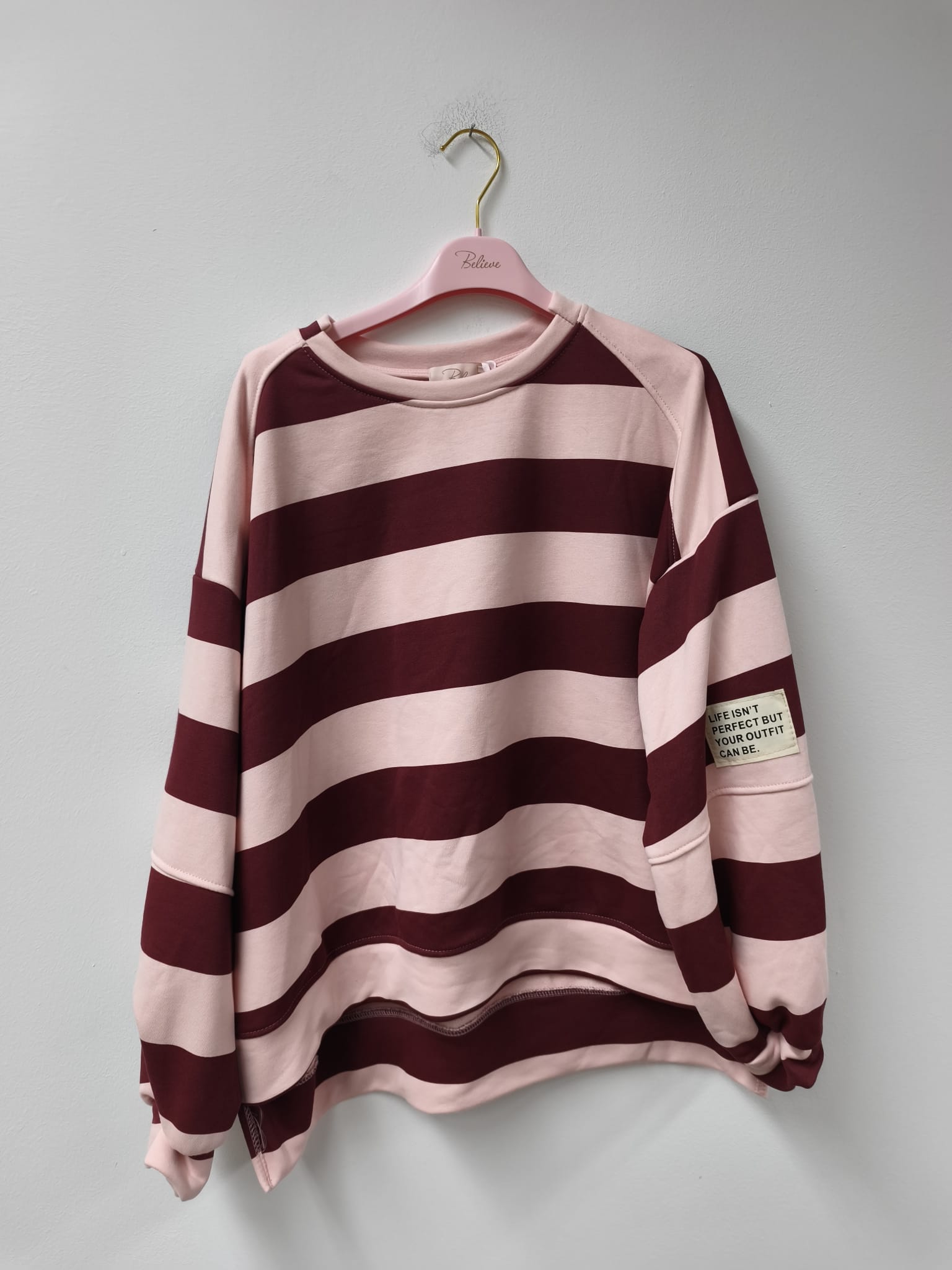 Baumwoll Stripe Love Sweater mit PATCH I SW0128 I 34-42 / Made in Italy
