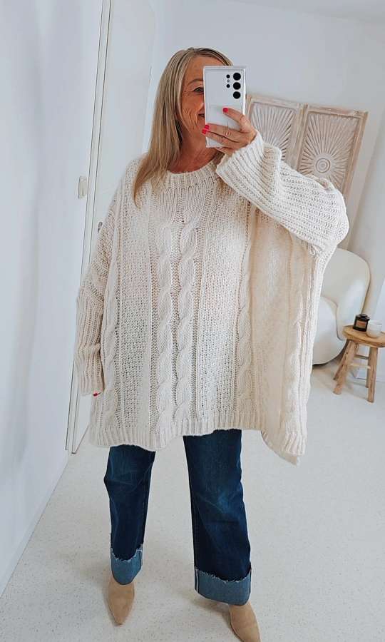 STRICKPULLOVER ZOPFMUSTER TARA Oversize Pullover Made in Italy 36 - 48/50 STRICKPULLOVER ZOPFMUSTER TARA Oversize Pullover Made in Italy 36 - 48/50