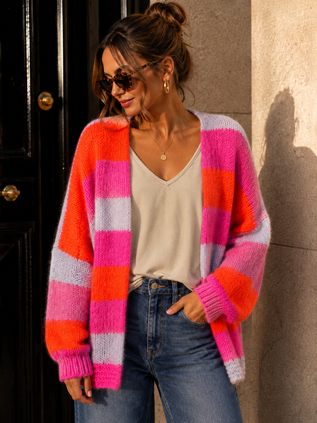 Cardigan mit Blockstreifen Strickjacke I SJ0035 I Made in Italy 34-44