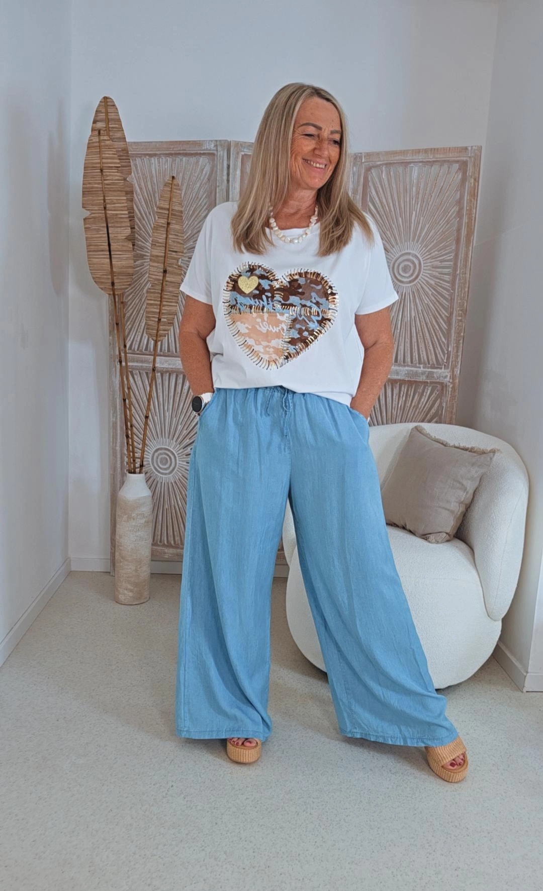 DENIM LOOK MARLENE PALAZZO HOSE PINA LYOCELL 34-42 Made in Italy  Jeans 