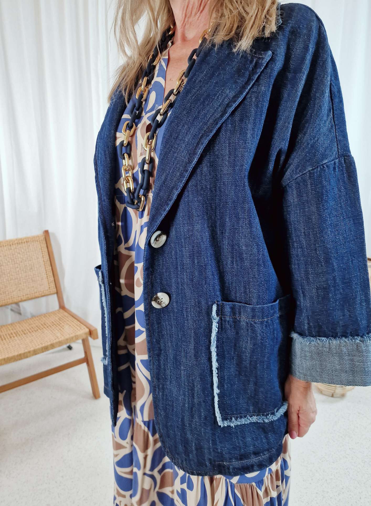 JEANS BLAZER TIMO DARK BLUE 34-42 Made in Italy Oversize Anzug Jacke JEANS BLAZER TIMO DARK BLUE 34-42 Made in Italy Oversize Anzug Jacke
