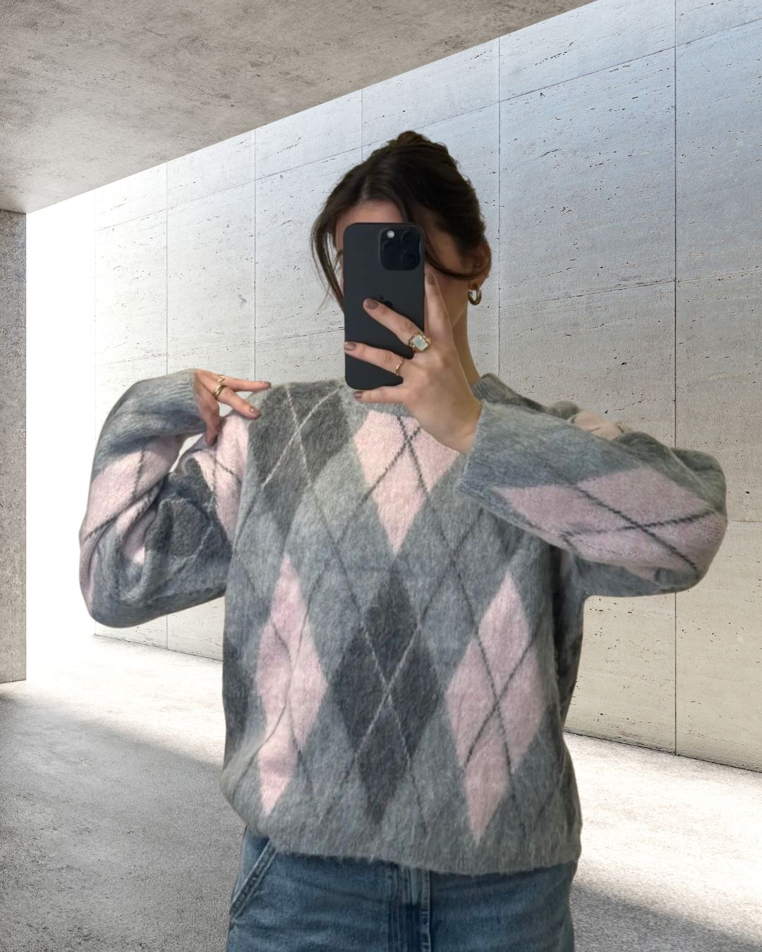 KNIT SWEATER RUNA  Italy Style 34-40/42 Argyle-Muster Rauten