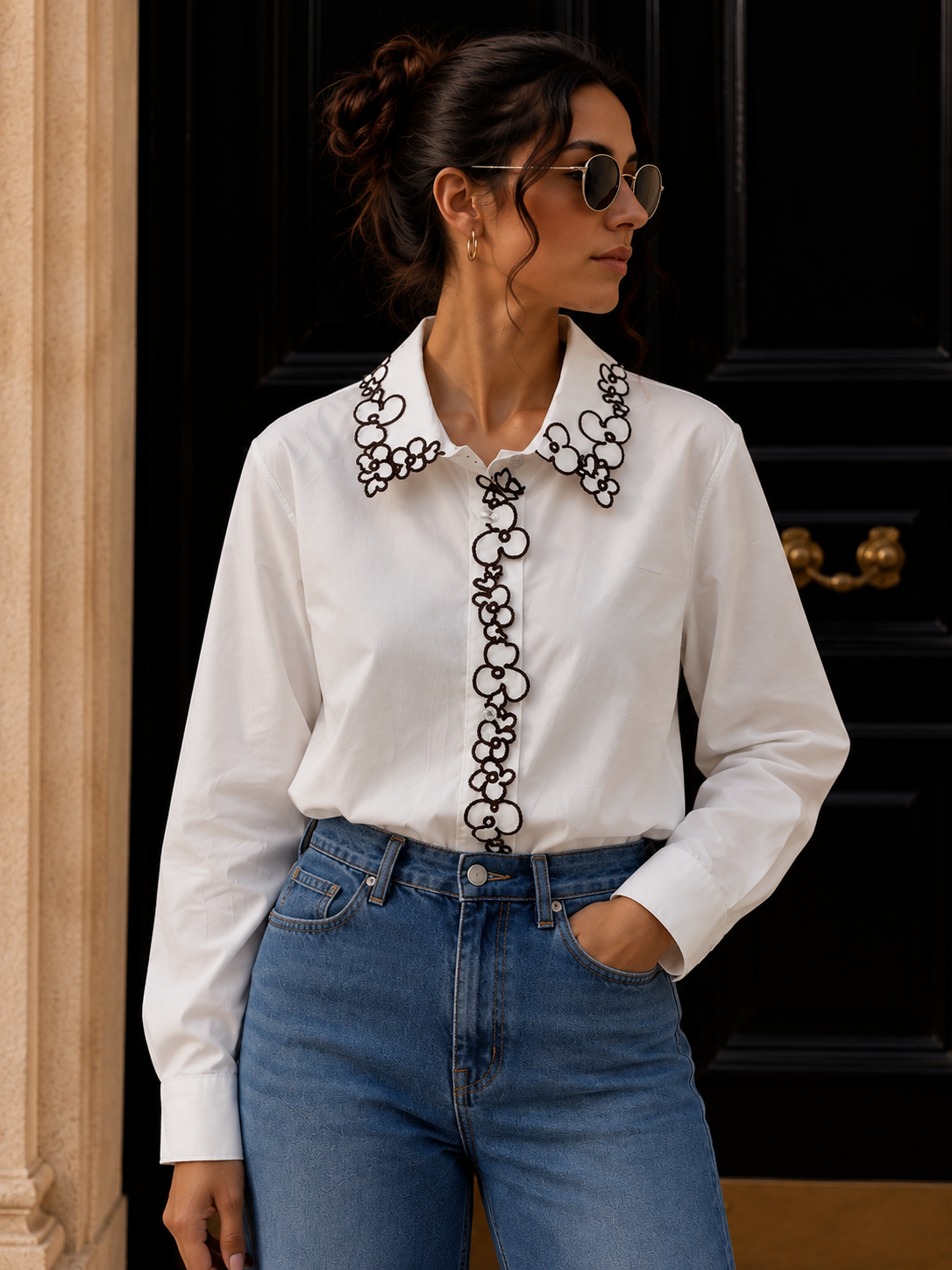 Bluse mit Blumenstickerei I B0042 I Made in Italy 34-40