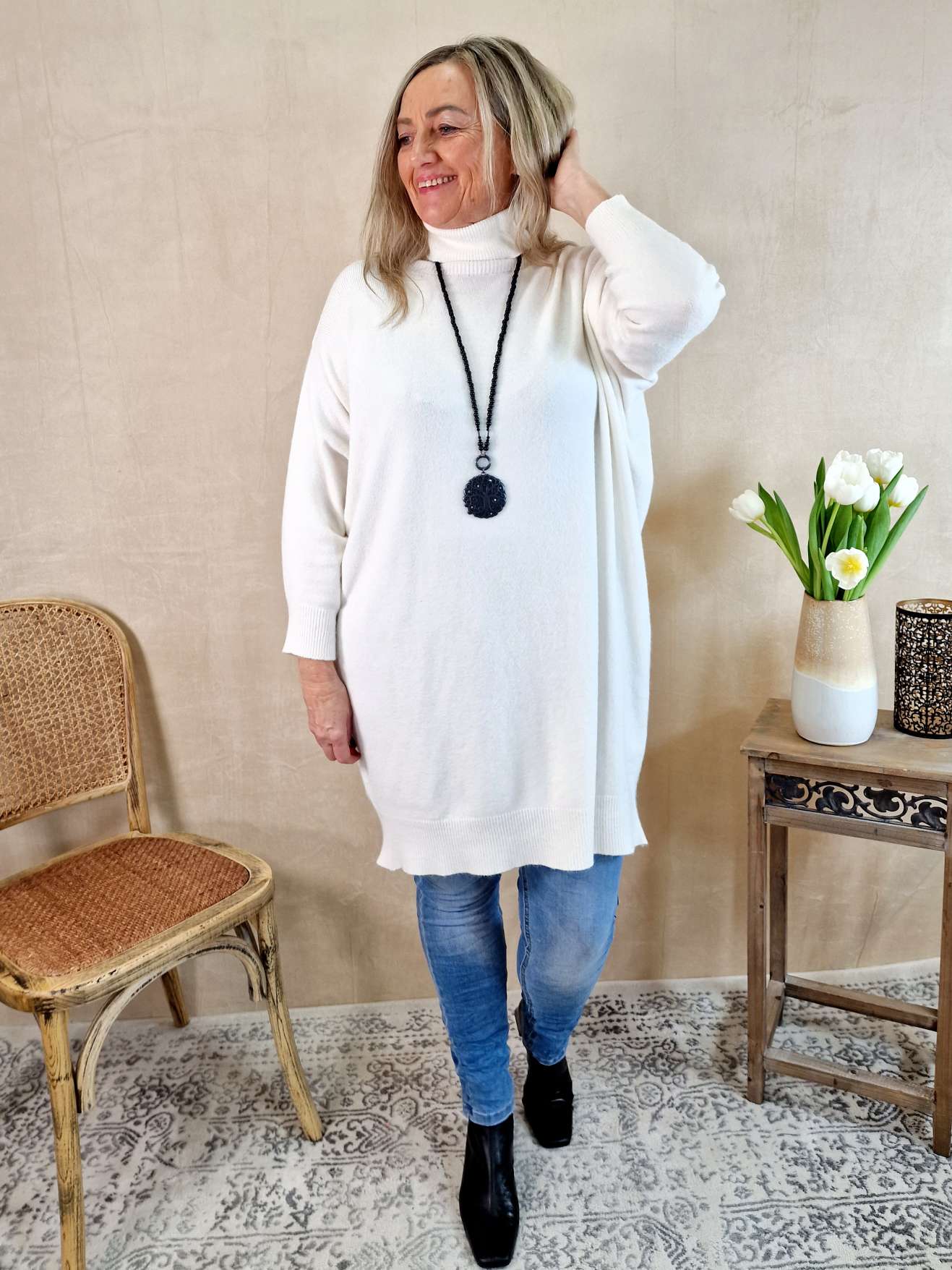 LIGHT KNIT DRESS EMILIA CREME 34-42 Made in Italy Strick Kleid Long Pullover LIGHT KNIT DRESS EMILIA CREME 34-42 Made in Italy Strick Kleid Long Pullover