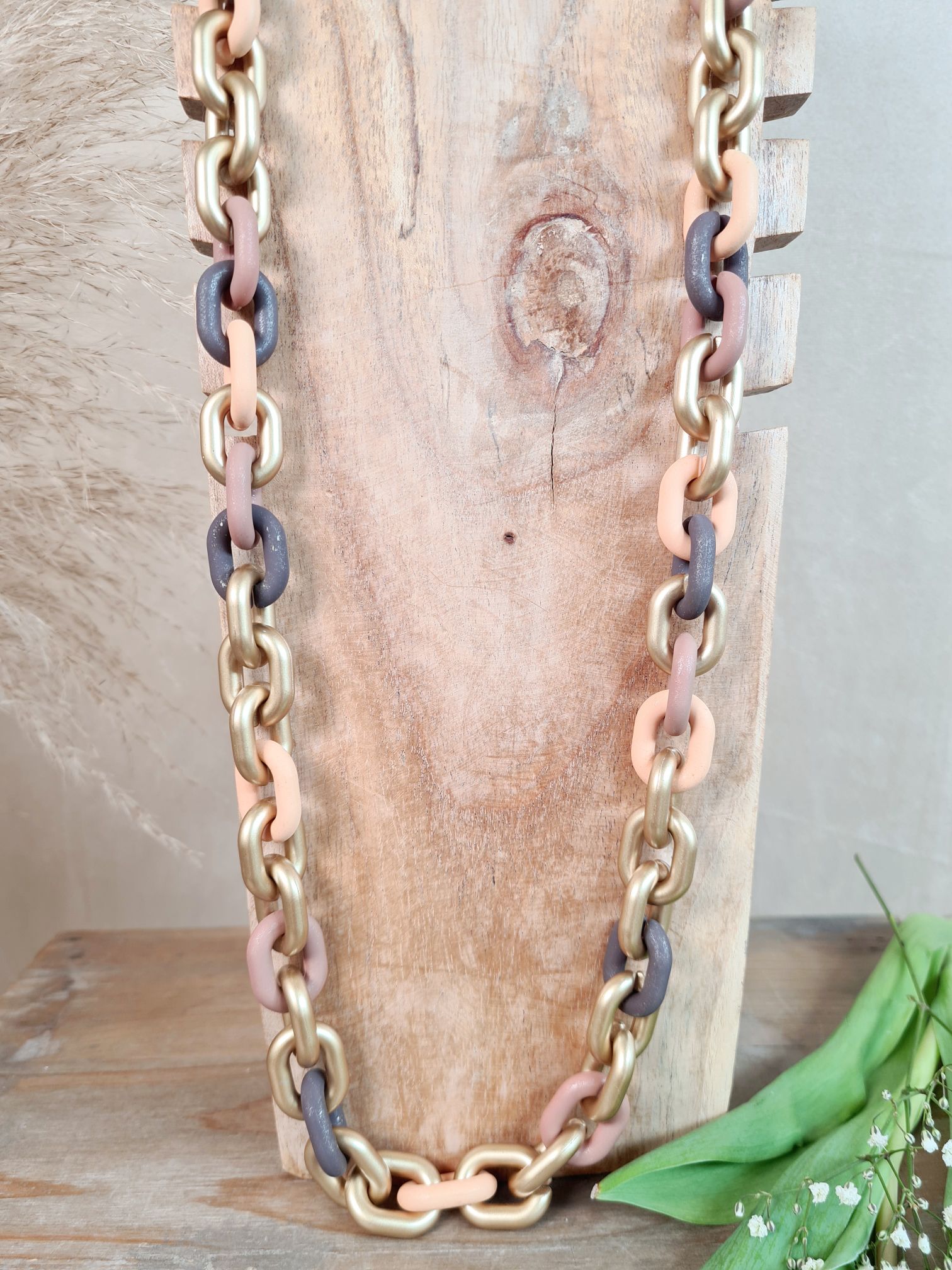 KETTE BLENDED MATT LACHS Metall Resin Goldfarbig Necklace Halskette