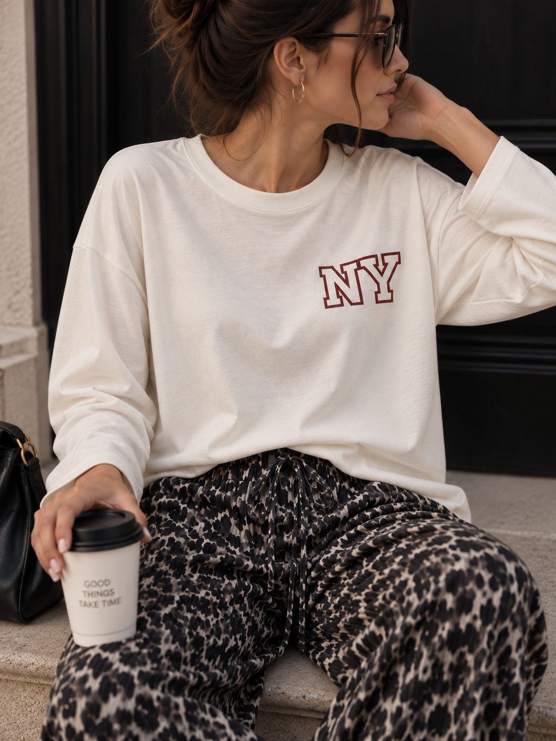 Longsleeve mit New York Statement-Print LS0063 I Made in Italy 34-42/44