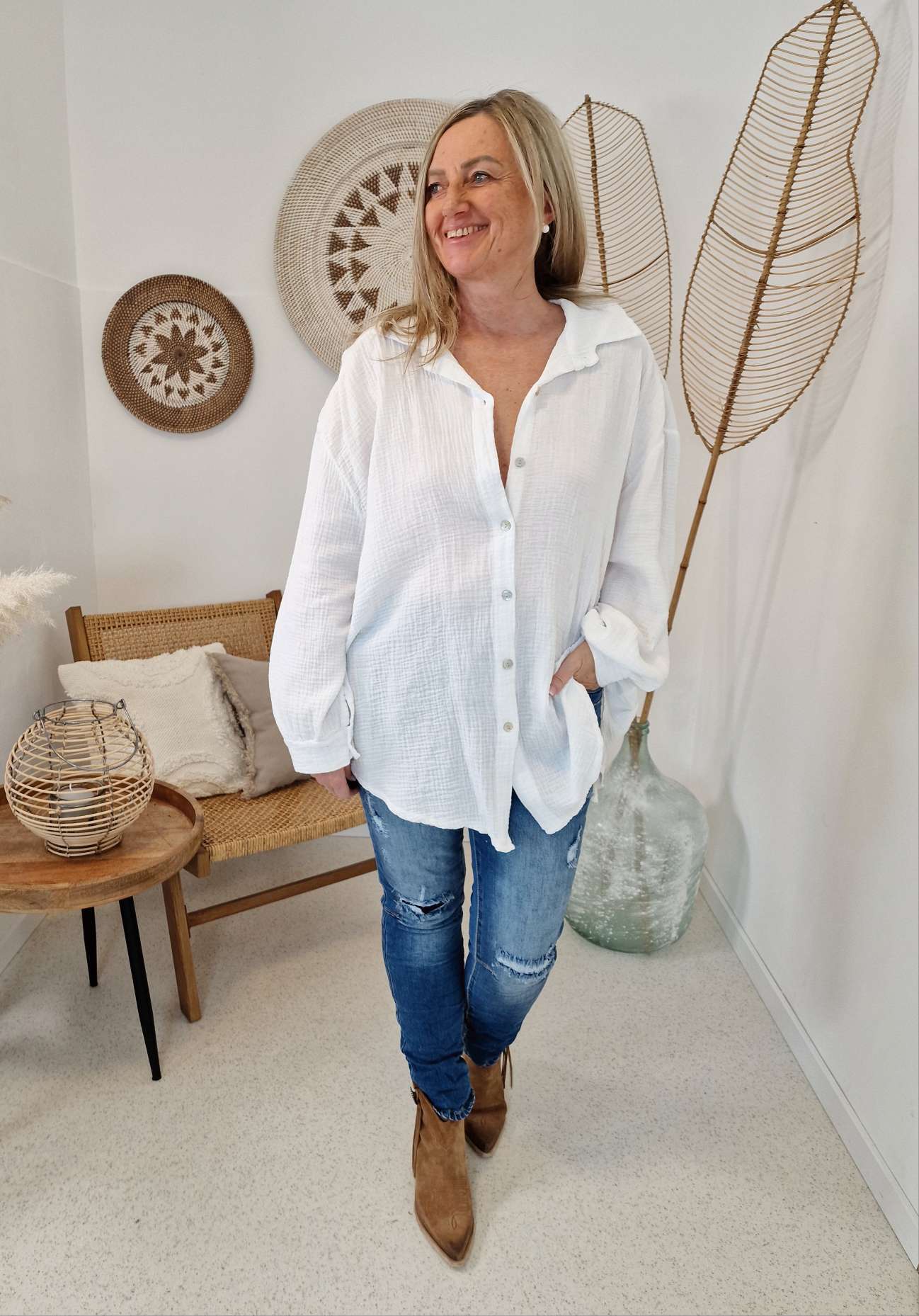MUSSELIN OVERSIZE BLUSE KORFU WEISS 34-42 Made in Italy Longbluse Kleid Tunika Shirt Blusenjacke MUSSELIN OVERSIZE BLUSE KORFU WEISS 34-42 Made in Italy Longbluse Kleid Tunika Shirt Blusenjacke