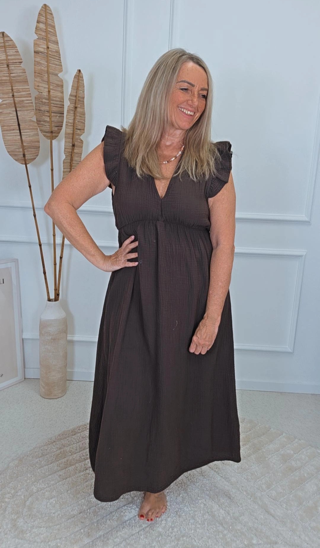 MUSSELIN KlEID ZOE BIANCO MIA 34 - 42 Made in Italy ärmellos Rüsche 