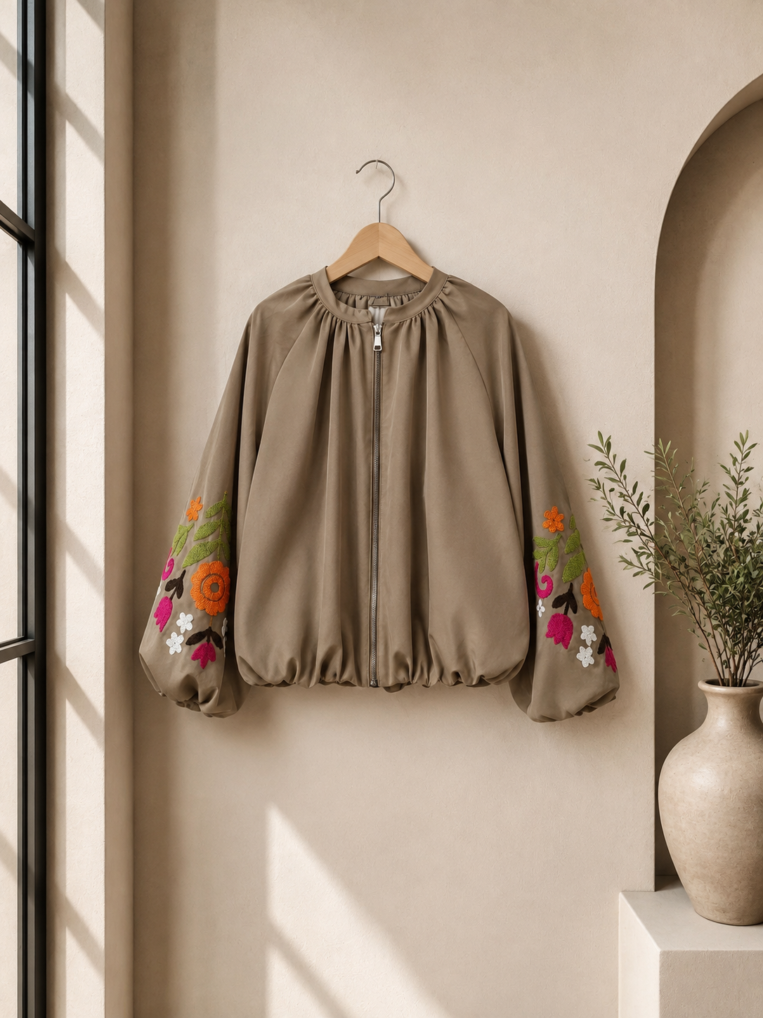 Blousonjacke mit Blumenstickerei I J0037 I Made in Italy 34-40/42