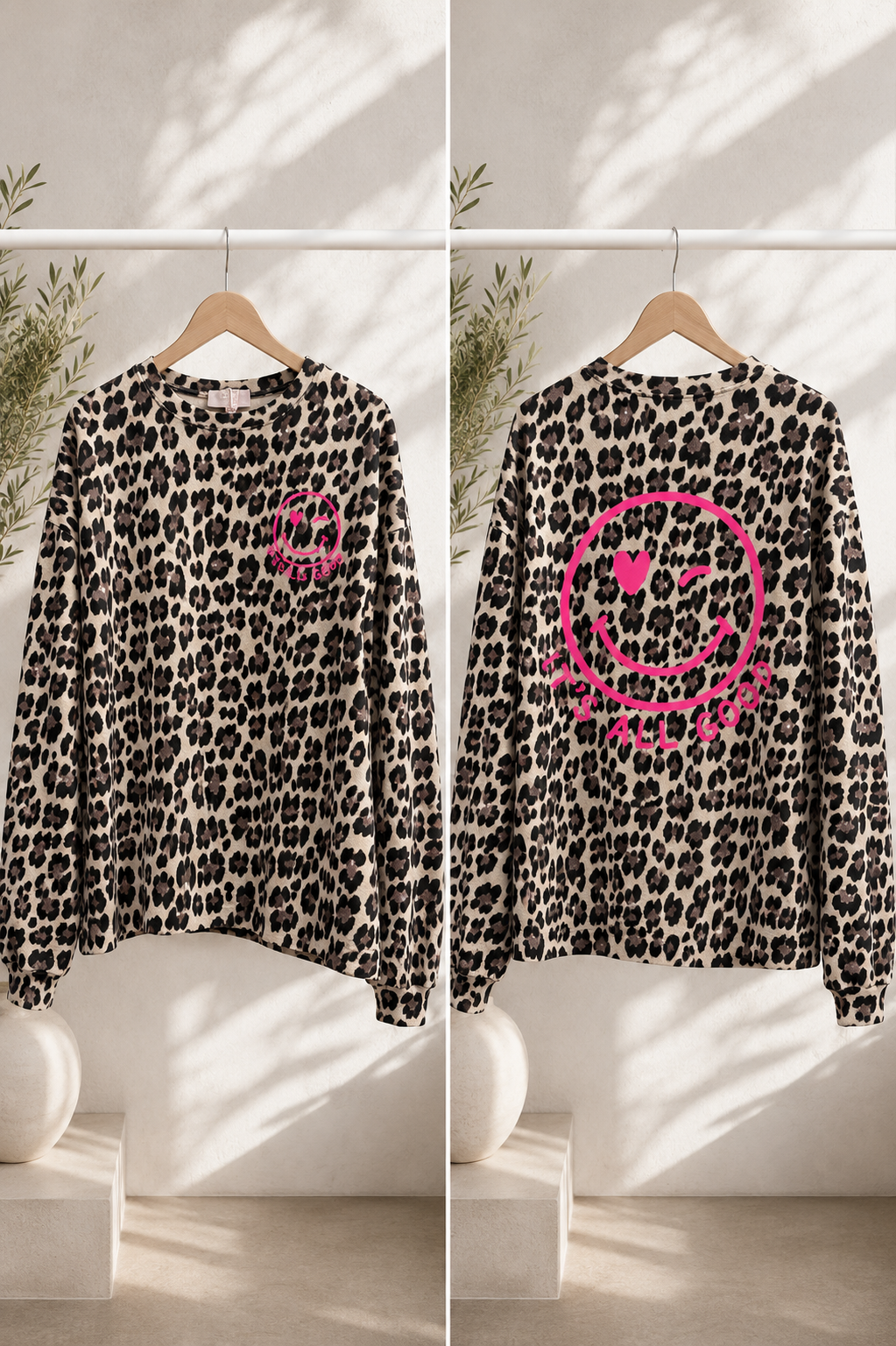 Sweatshirt „Happy Vibes NINA LEO“ – Made in Italy Gr. 34-42/44