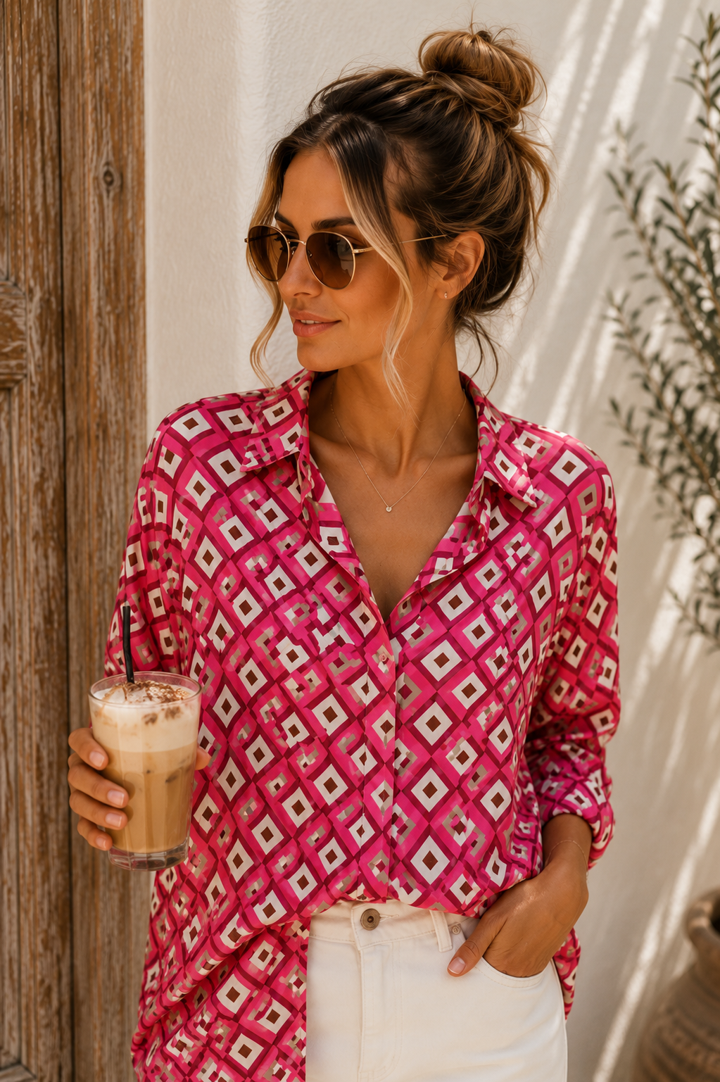 Bluse Valeria – Edle Kofferbluse mit grafischem Muster – Edle Kofferbluse mit grafischem Muster Made in Italy Gr 34-42