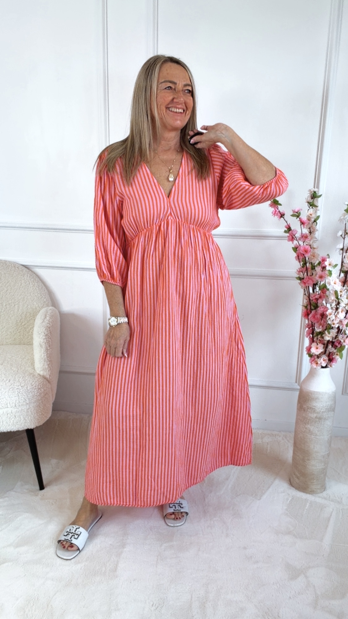 🌸💗MUSSELIN KLEID HANNAH STREIFEN Made in Italy 34-42